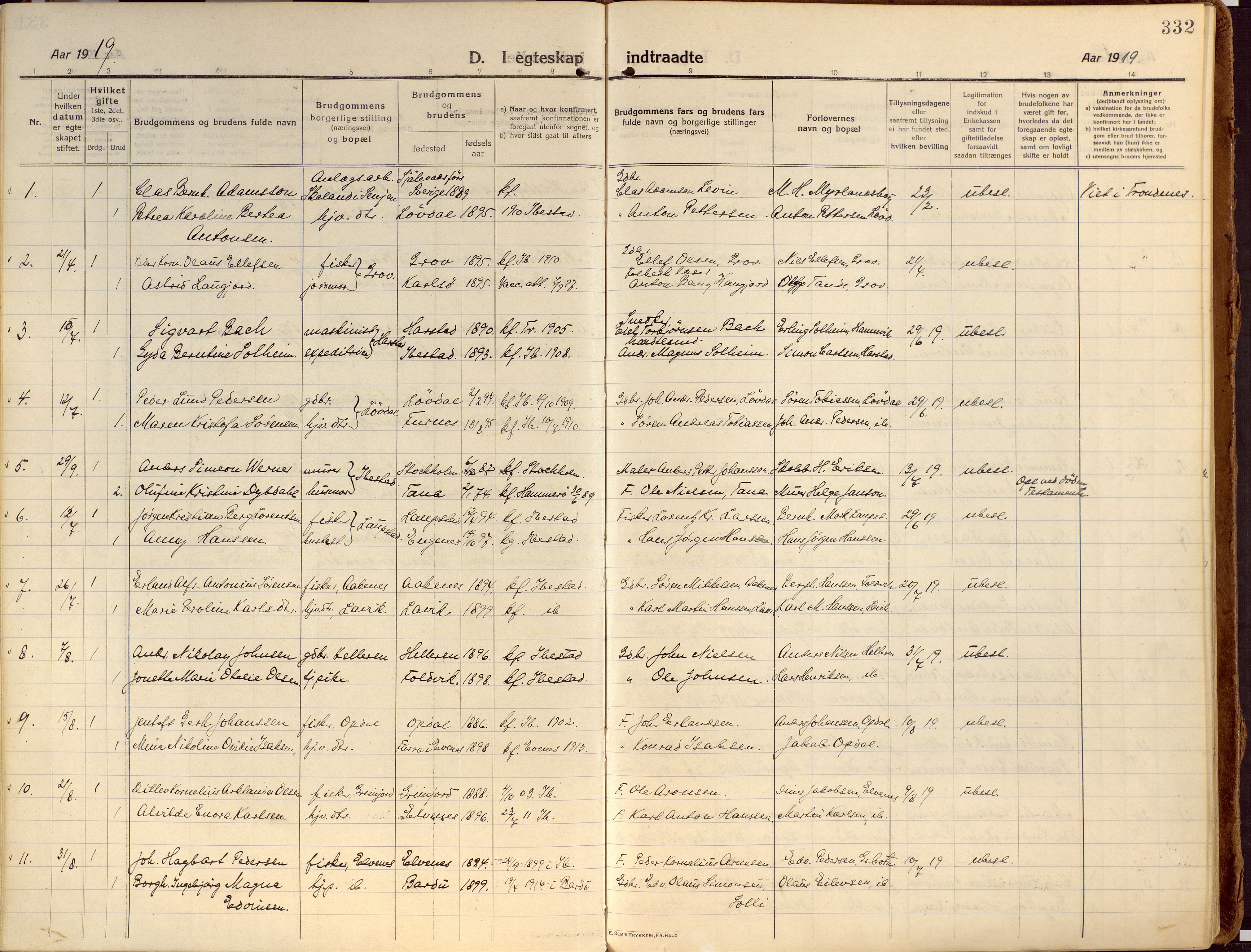 Ibestad sokneprestembete, AV/SATØ-S-0077/H/Ha/Haa/L0018kirke: Parish register (official) no. 18, 1915-1929, p. 332