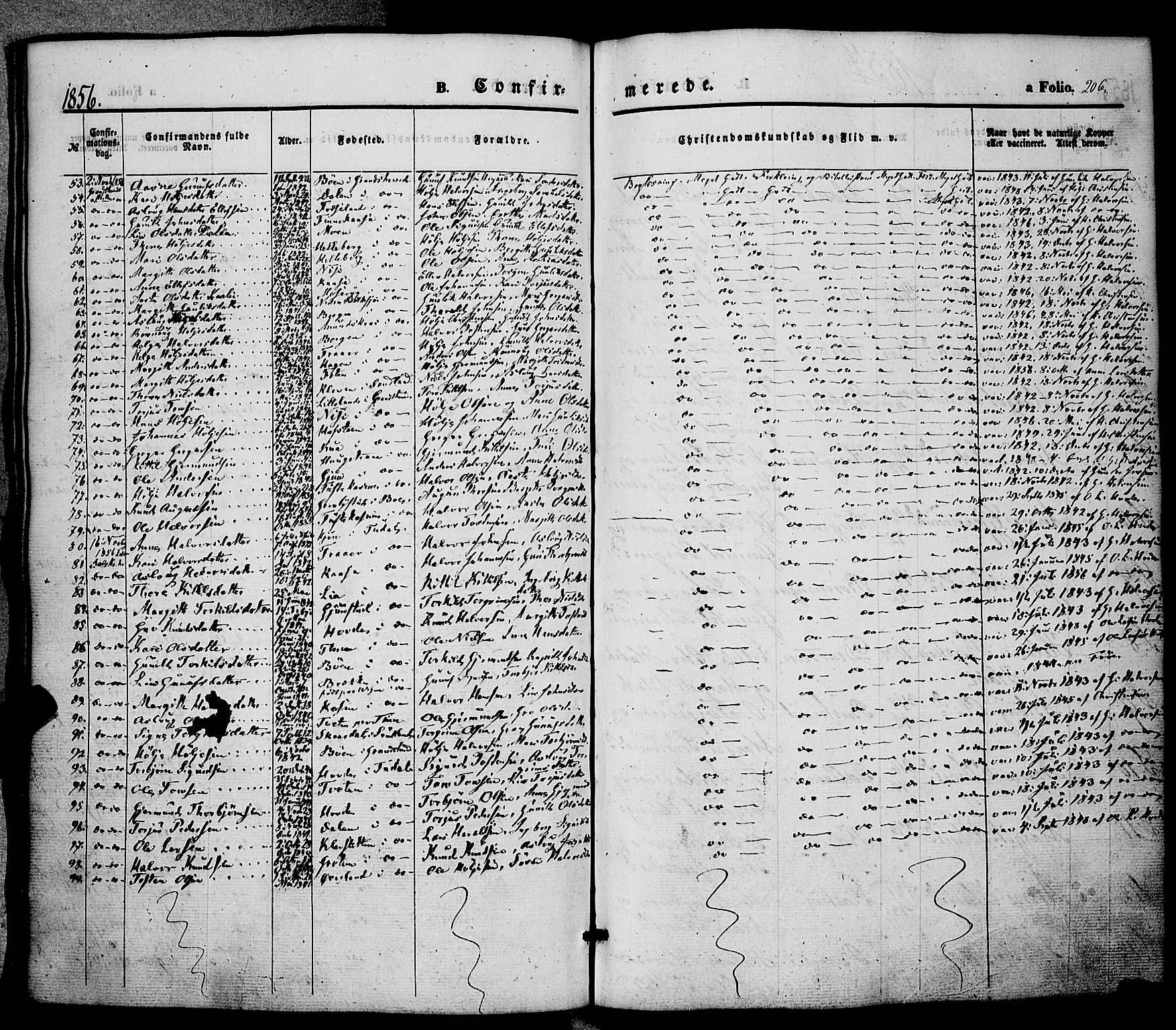 Hjartdal kirkebøker, SAKO/A-270/F/Fa/L0008: Parish register (official) no. I 8, 1844-1859, p. 206