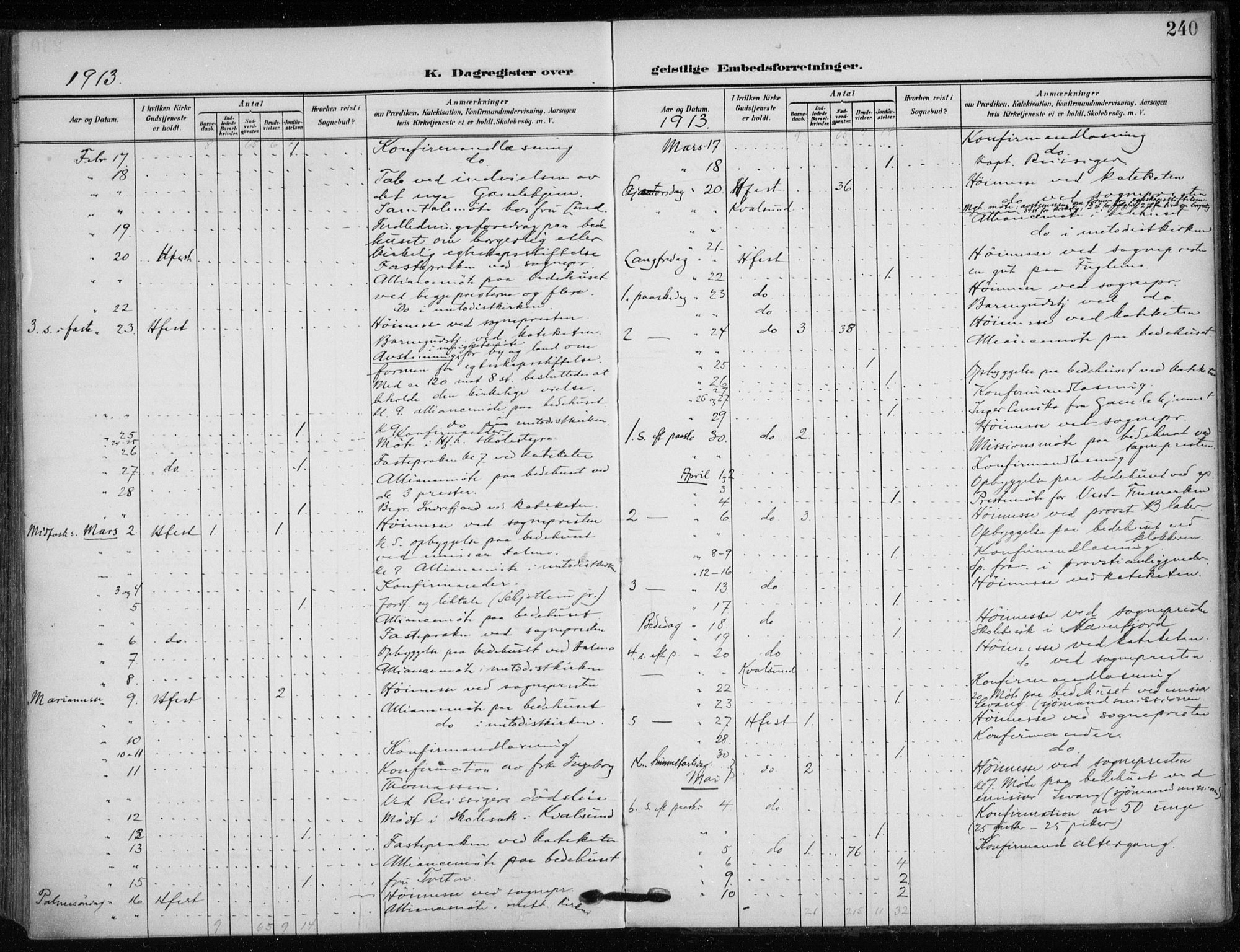 Hammerfest sokneprestkontor, SATØ/S-1347/H/Ha/L0014.kirke: Parish register (official) no. 14, 1906-1916, p. 240