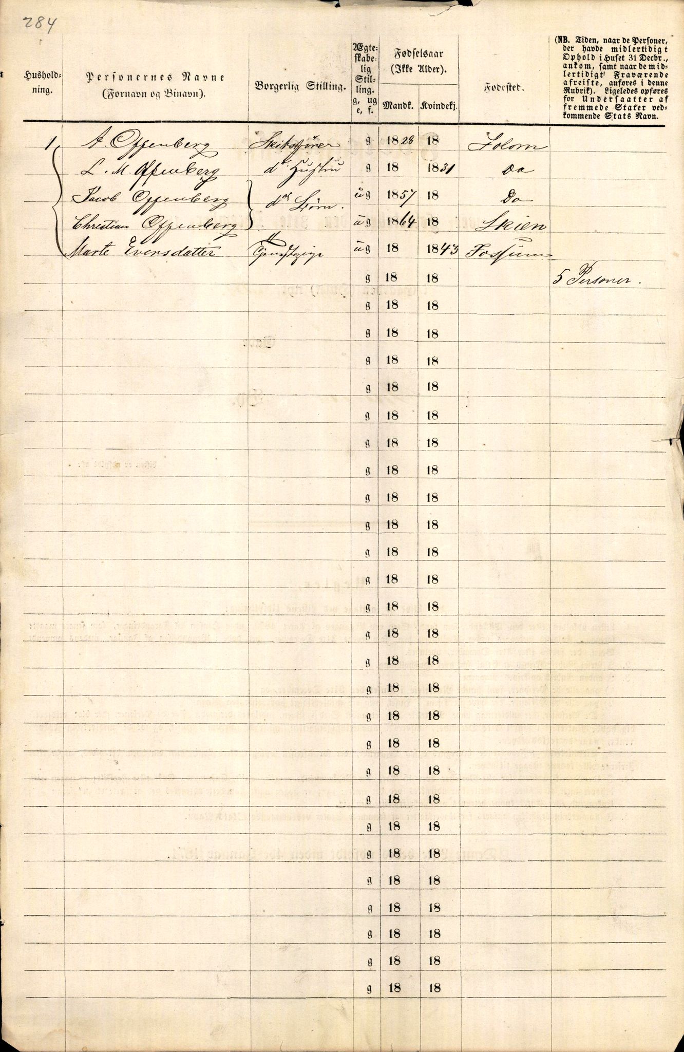 RA, 1870 census for 0806 Skien, 1870, p. 4