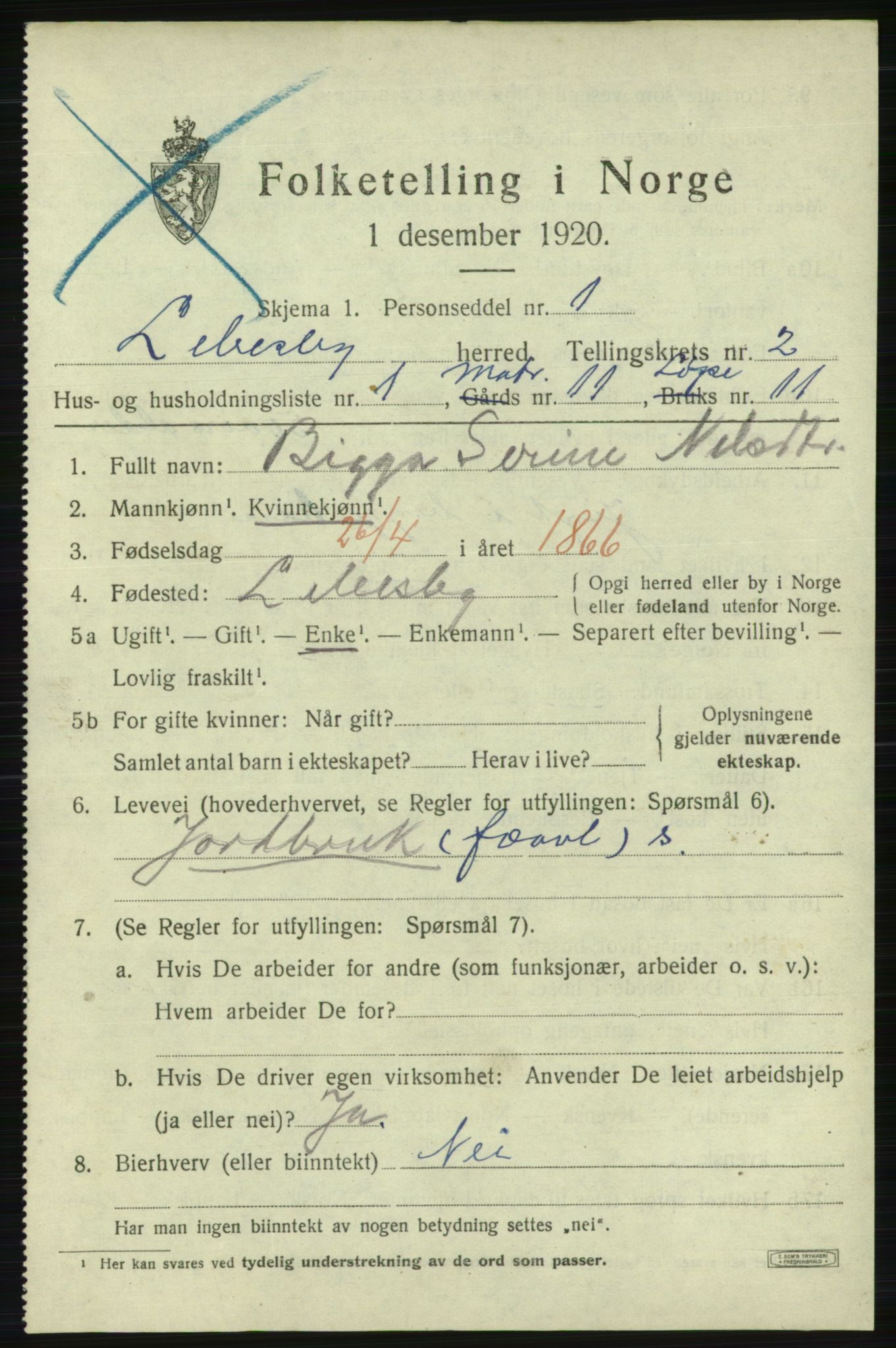 SATØ, 1920 census for Lebesby, 1920, p. 1043