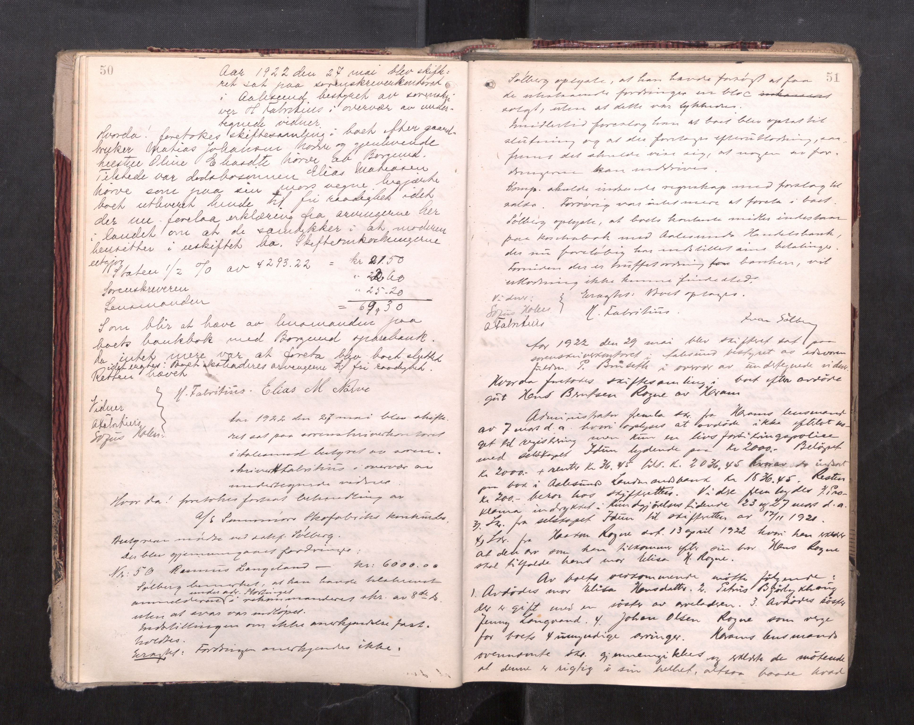 Nordre Sunnmøre sorenskriveri, AV/SAT-A-0006/1/3/3B/L0006: Skiftebehandlingsprotokoll 6, 1922-1926, p. 50-51