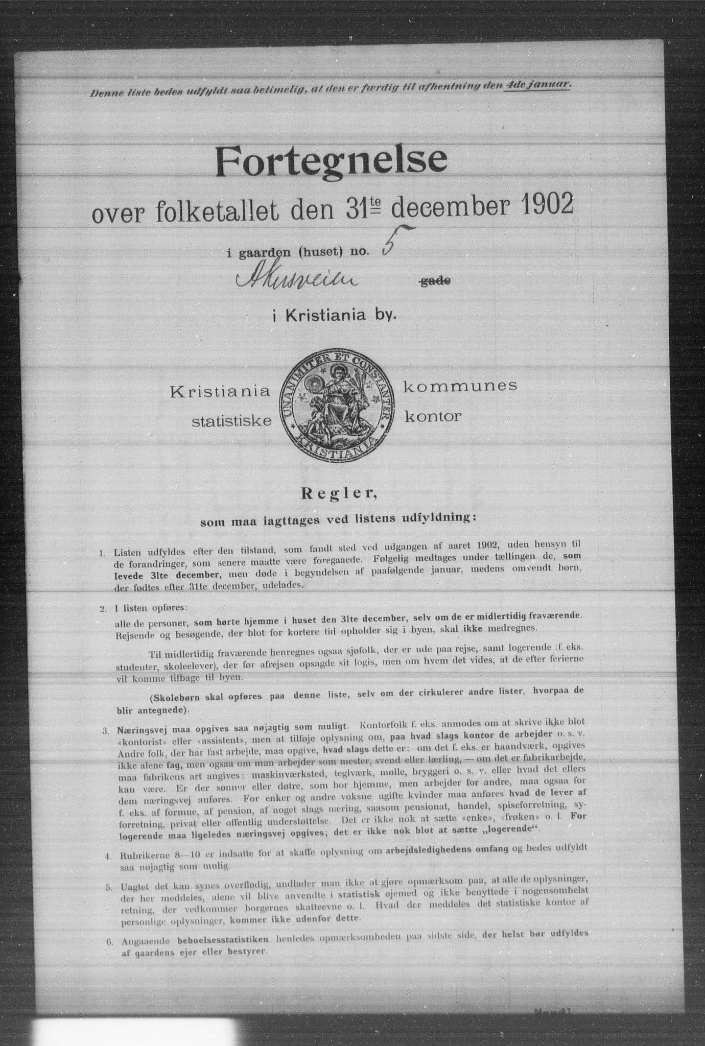 OBA, Municipal Census 1902 for Kristiania, 1902, p. 321