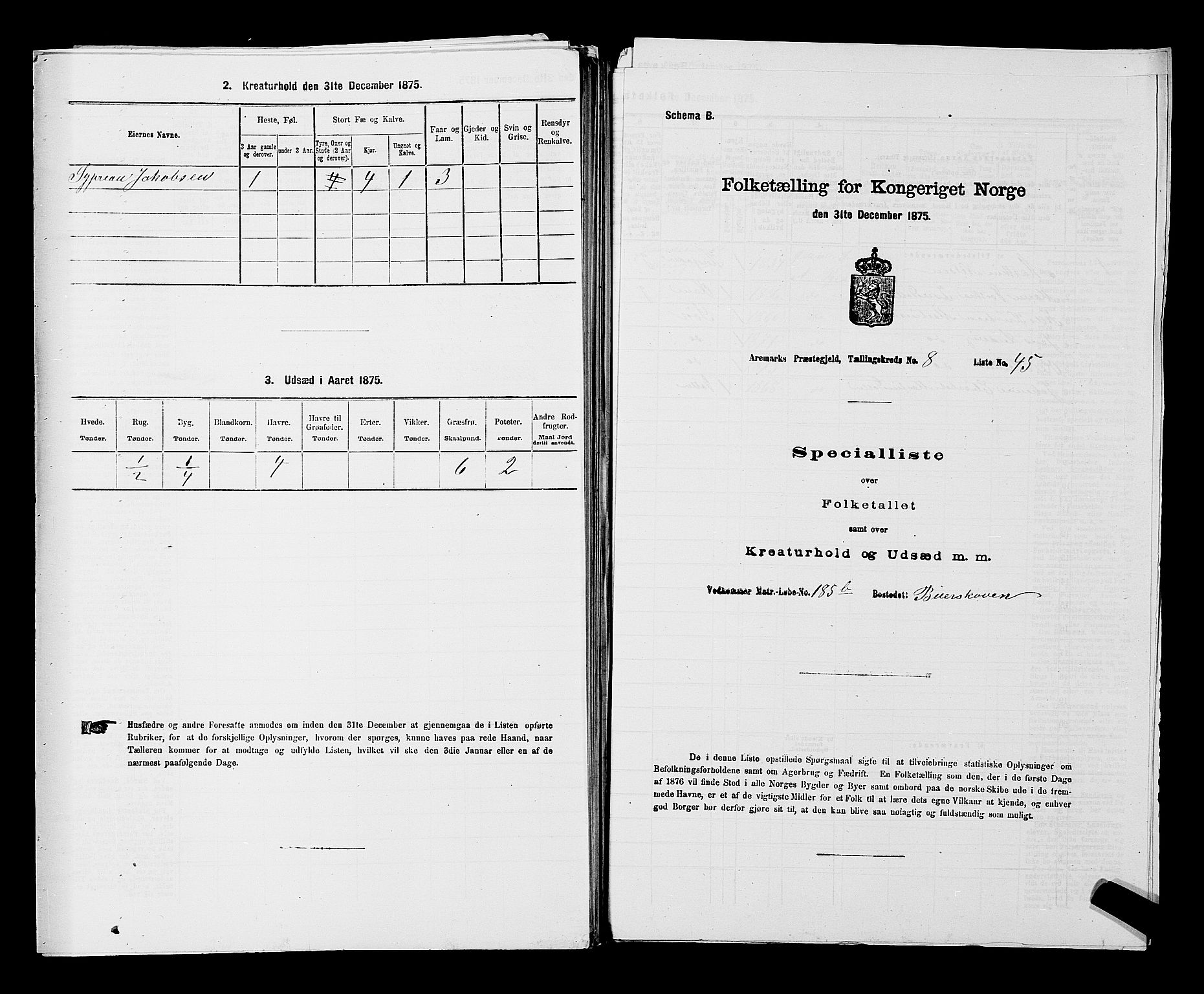 RA, 1875 census for 0118P Aremark, 1875, p. 1323