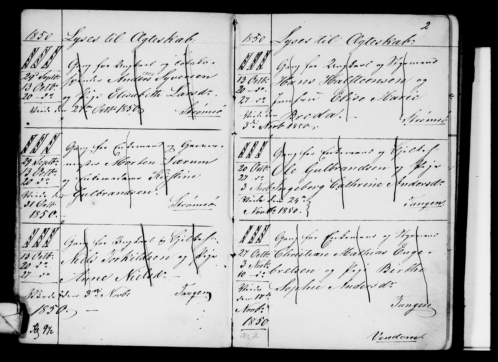 Strømsø kirkebøker, SAKO/A-246/H/Ha/L0002: Banns register no. 2, 1850-1866, p. 2