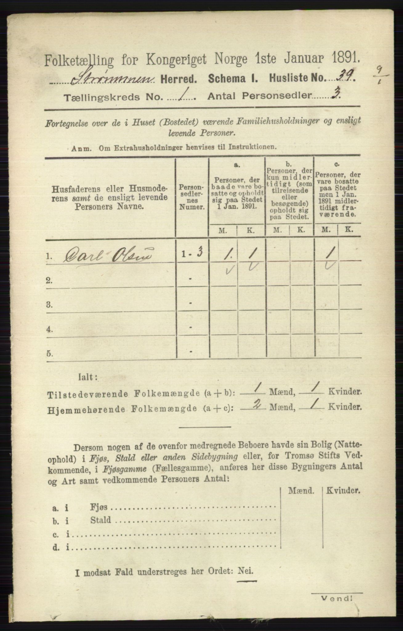 RA, 1891 census for 0711 Strømm, 1891, p. 57