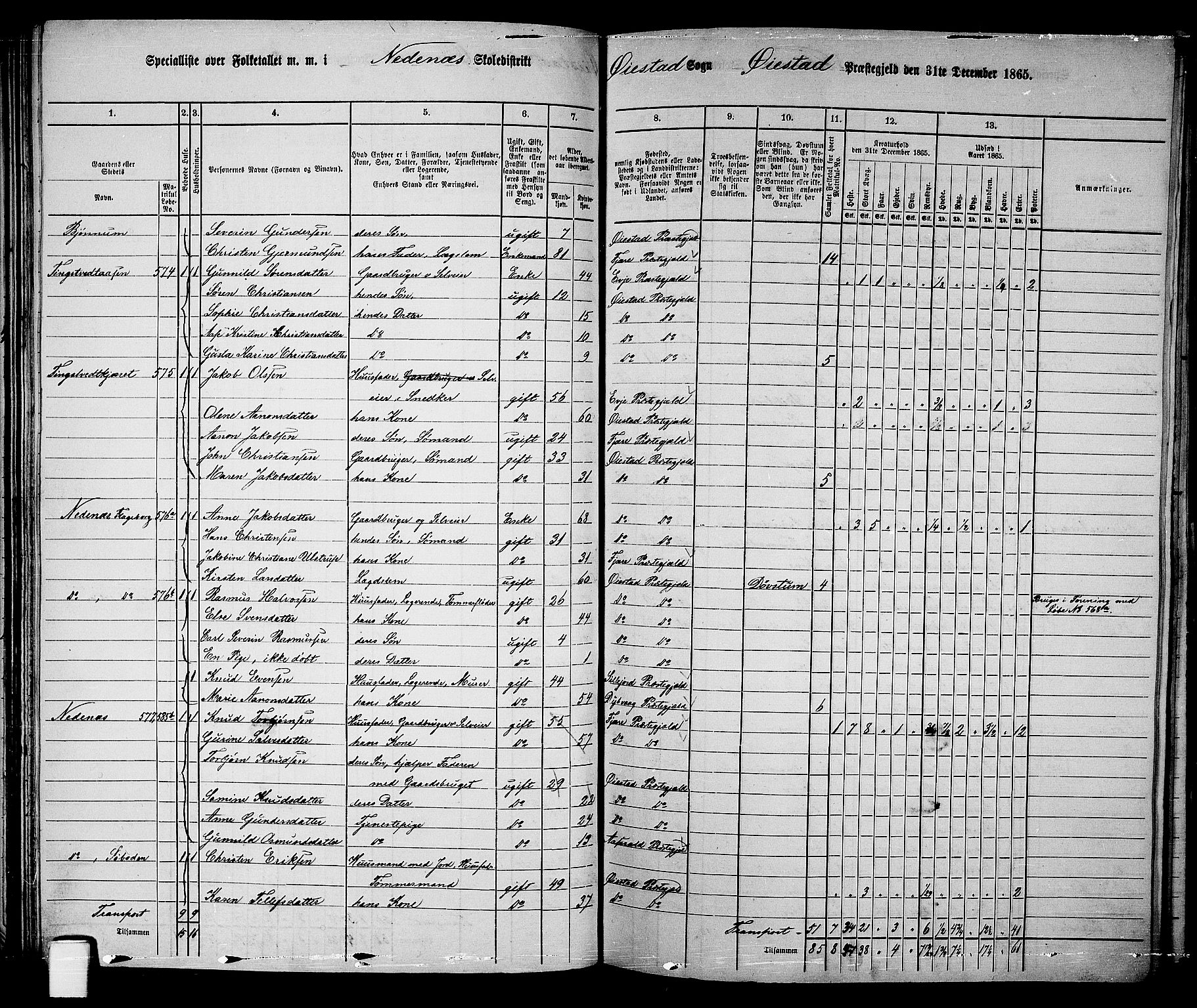 RA, 1865 census for Øyestad, 1865, p. 71