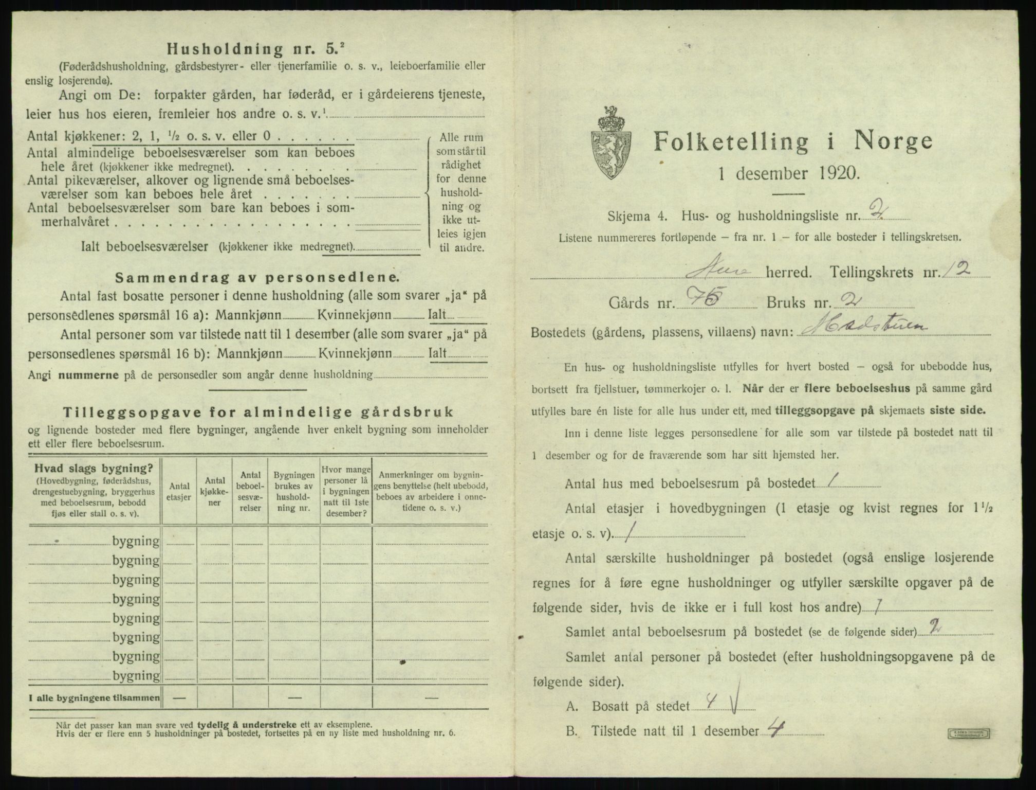 SAT, 1920 census for Aure, 1920, p. 696