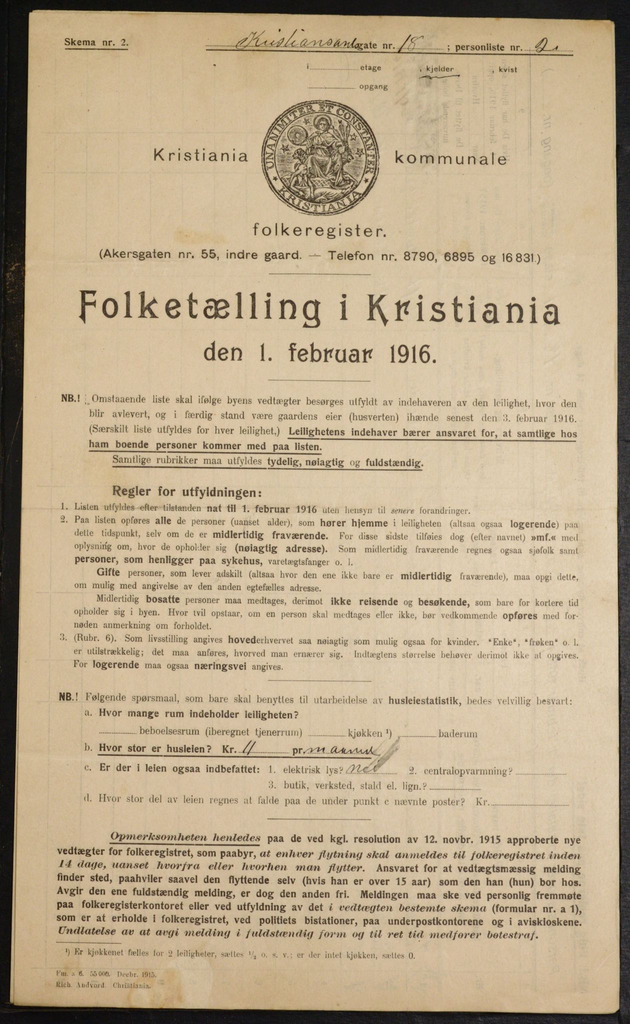 OBA, Municipal Census 1916 for Kristiania, 1916, p. 55632