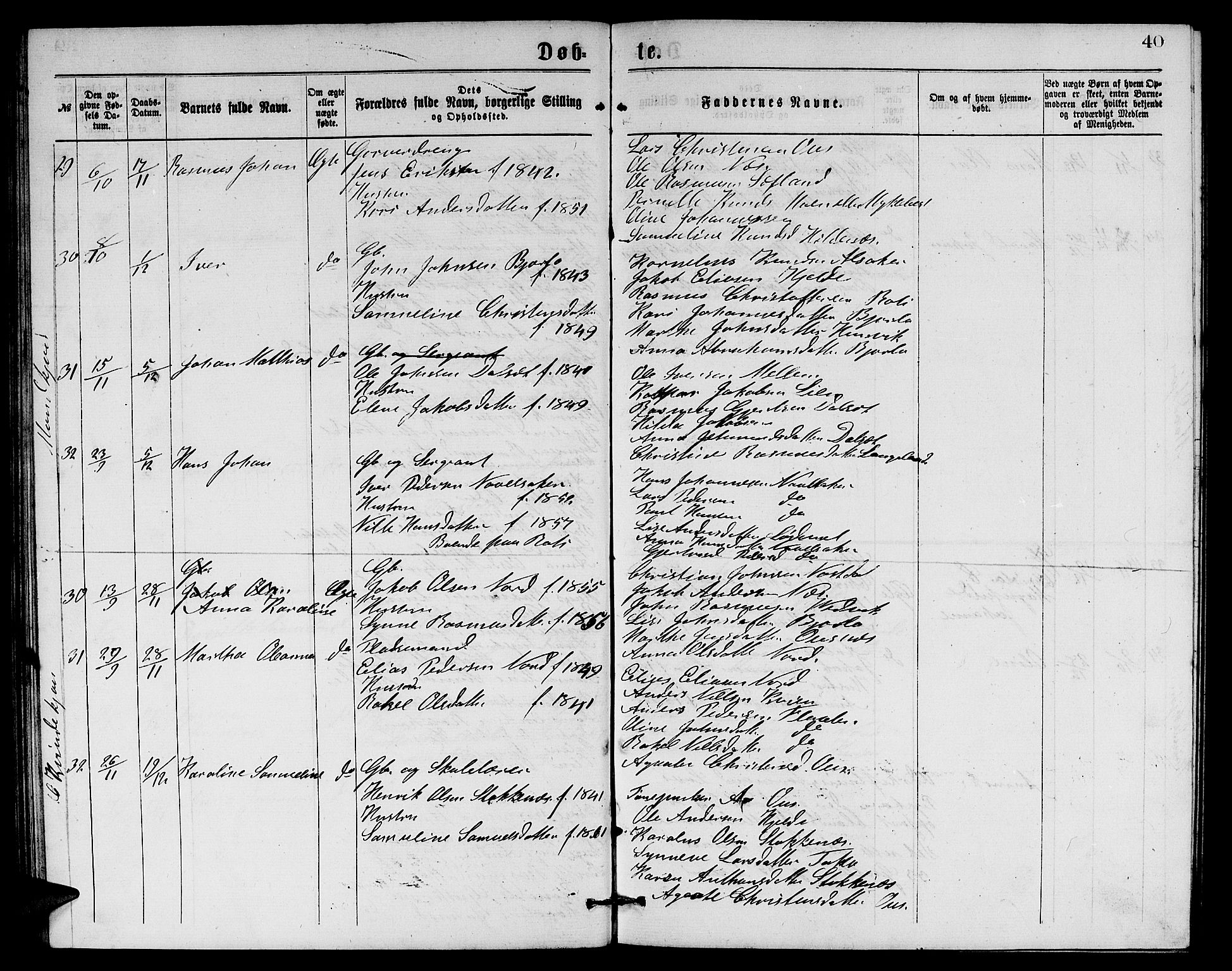 Eid sokneprestembete, AV/SAB-A-82301/H/Hab/Habb/L0001: Parish register (copy) no. B 1, 1877-1882, p. 40