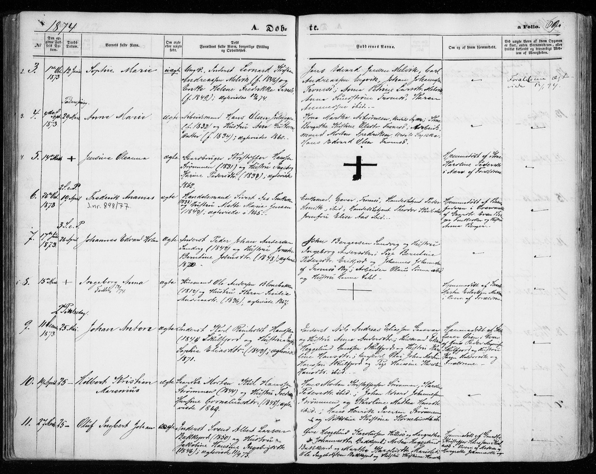 Tromsøysund sokneprestkontor, AV/SATØ-S-1304/G/Ga/L0002kirke: Parish register (official) no. 2, 1867-1875, p. 69