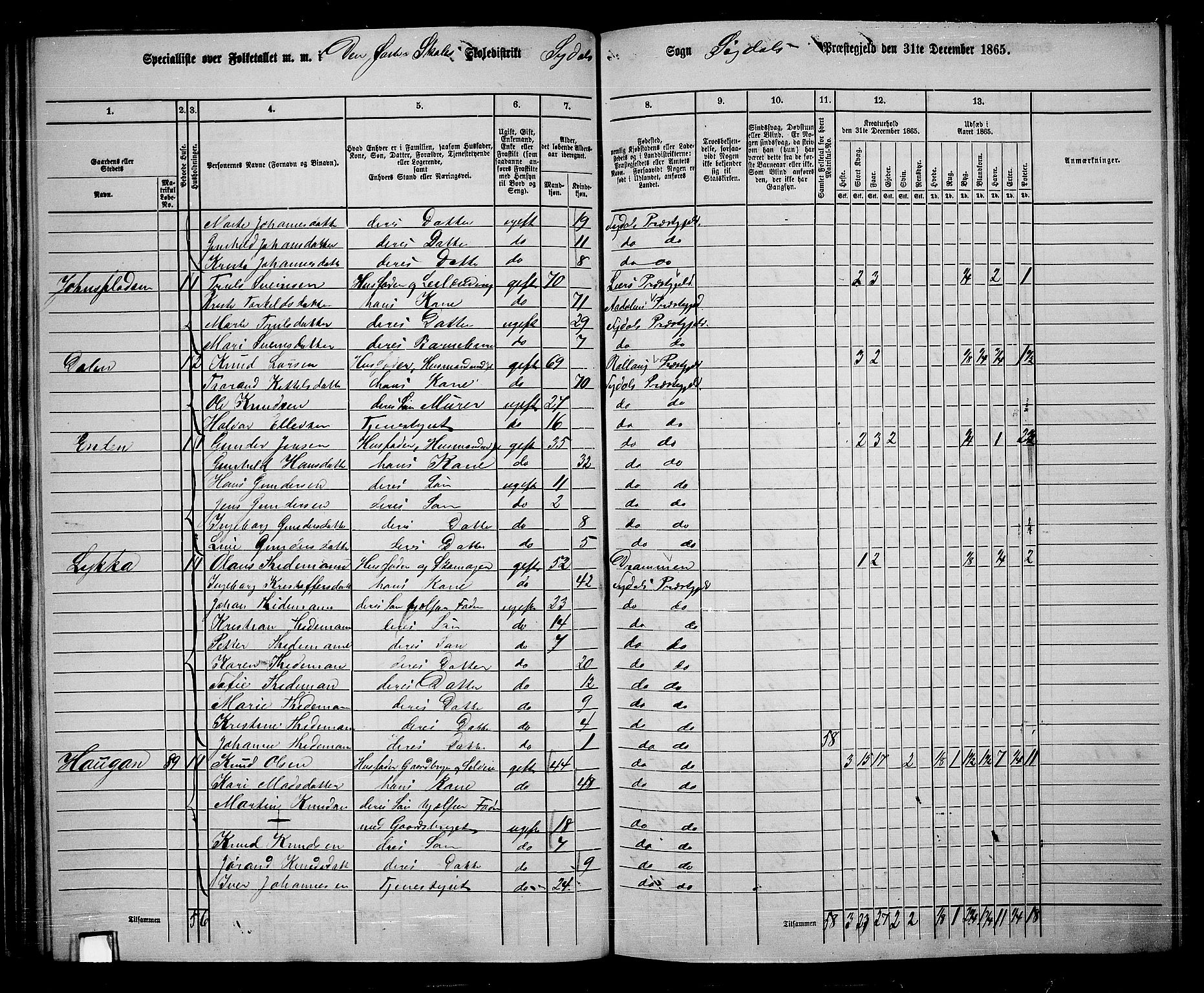 RA, 1865 census for Sigdal, 1865, p. 73