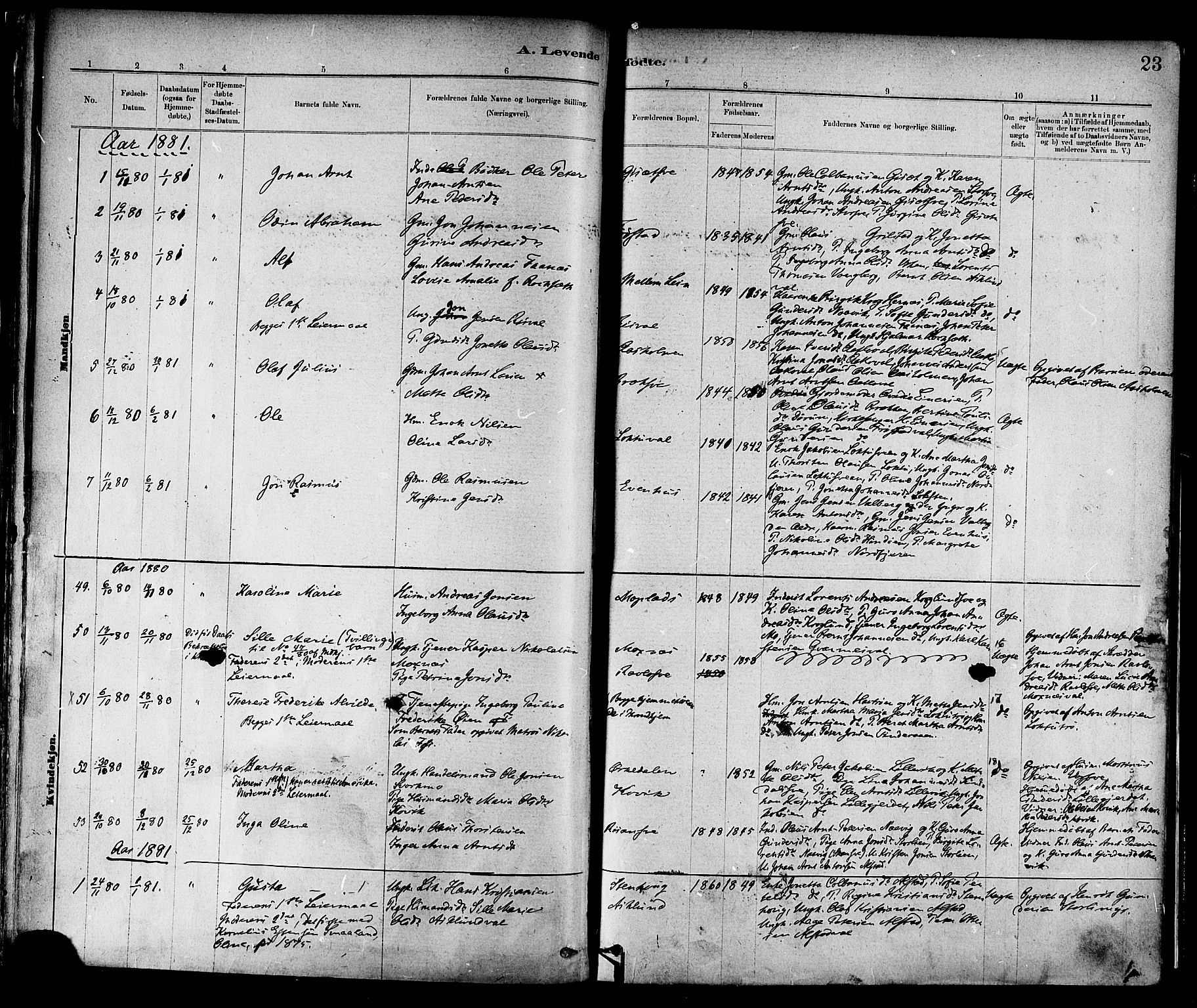 Ministerialprotokoller, klokkerbøker og fødselsregistre - Nord-Trøndelag, SAT/A-1458/713/L0120: Parish register (official) no. 713A09, 1878-1887, p. 23