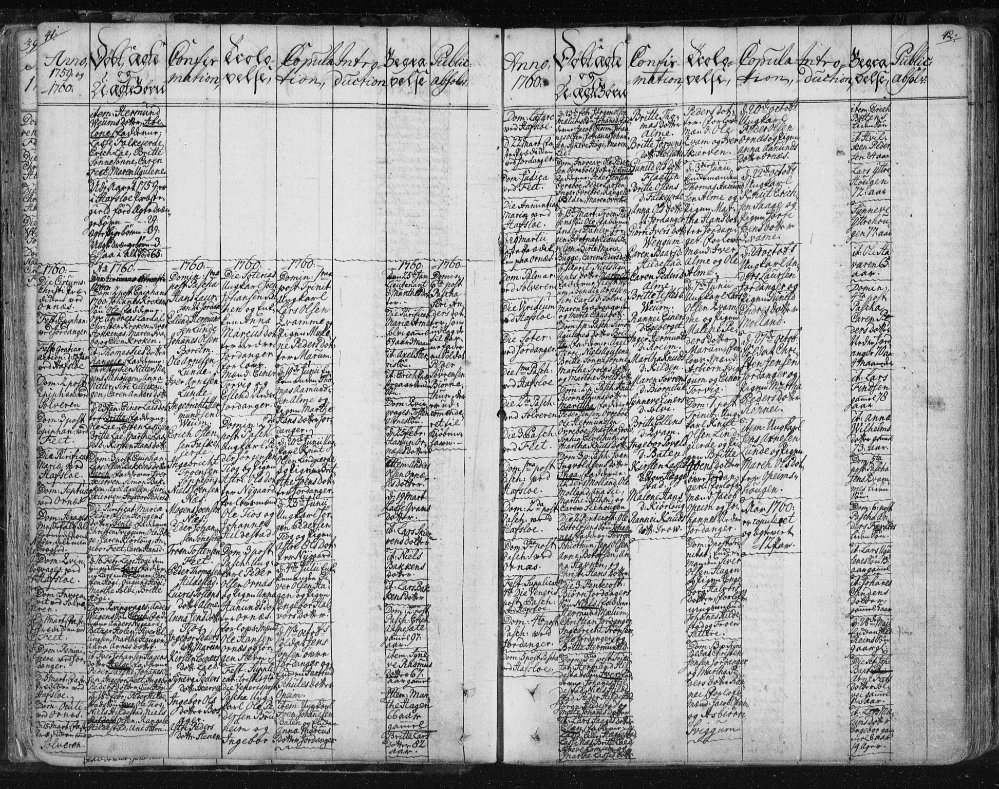 Hafslo sokneprestembete, SAB/A-80301/H/Haa/Haaa/L0002: Parish register (official) no. A 2, 1755-1806, p. 41-42