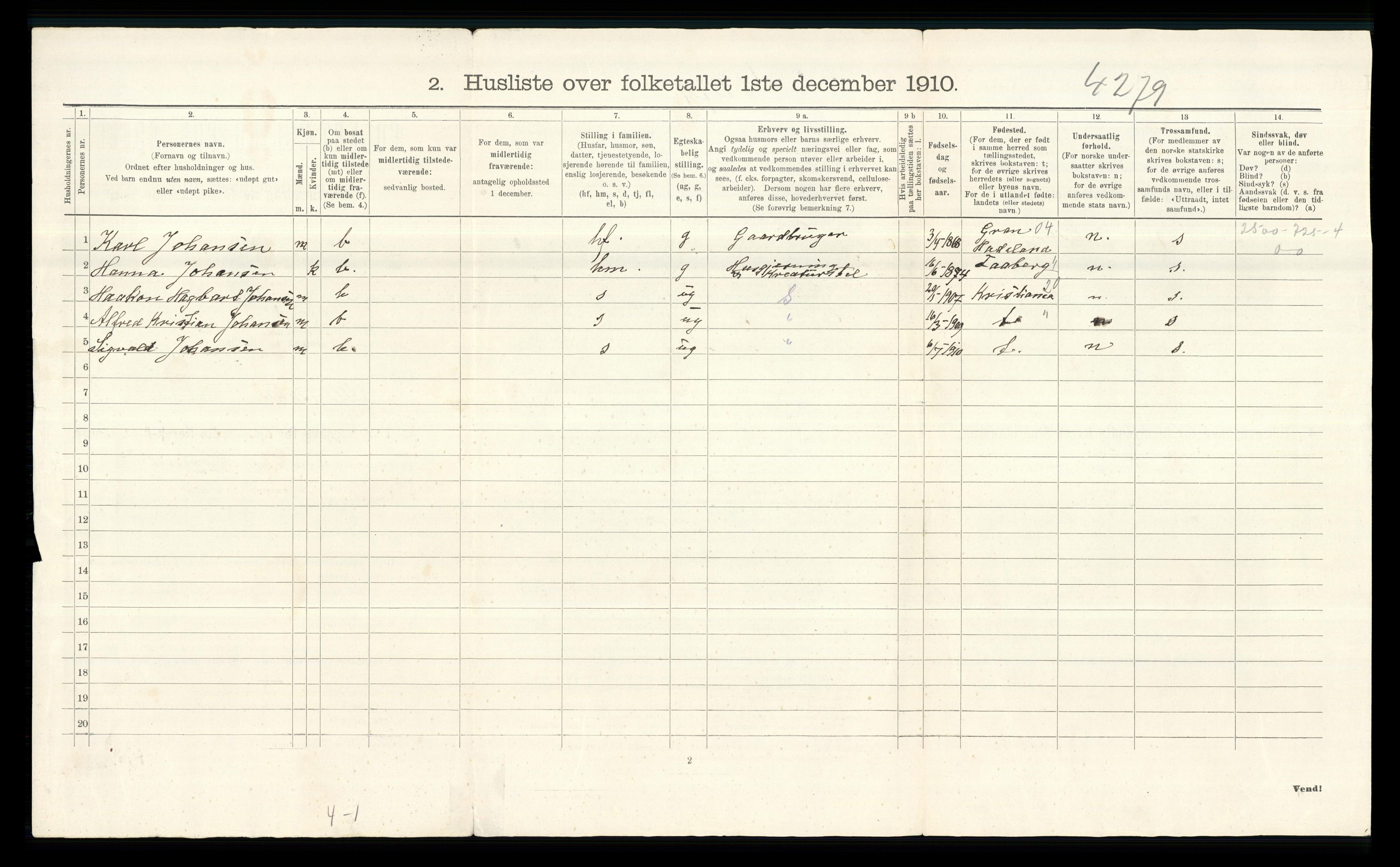 RA, 1910 census for Ullensaker, 1910, p. 1520