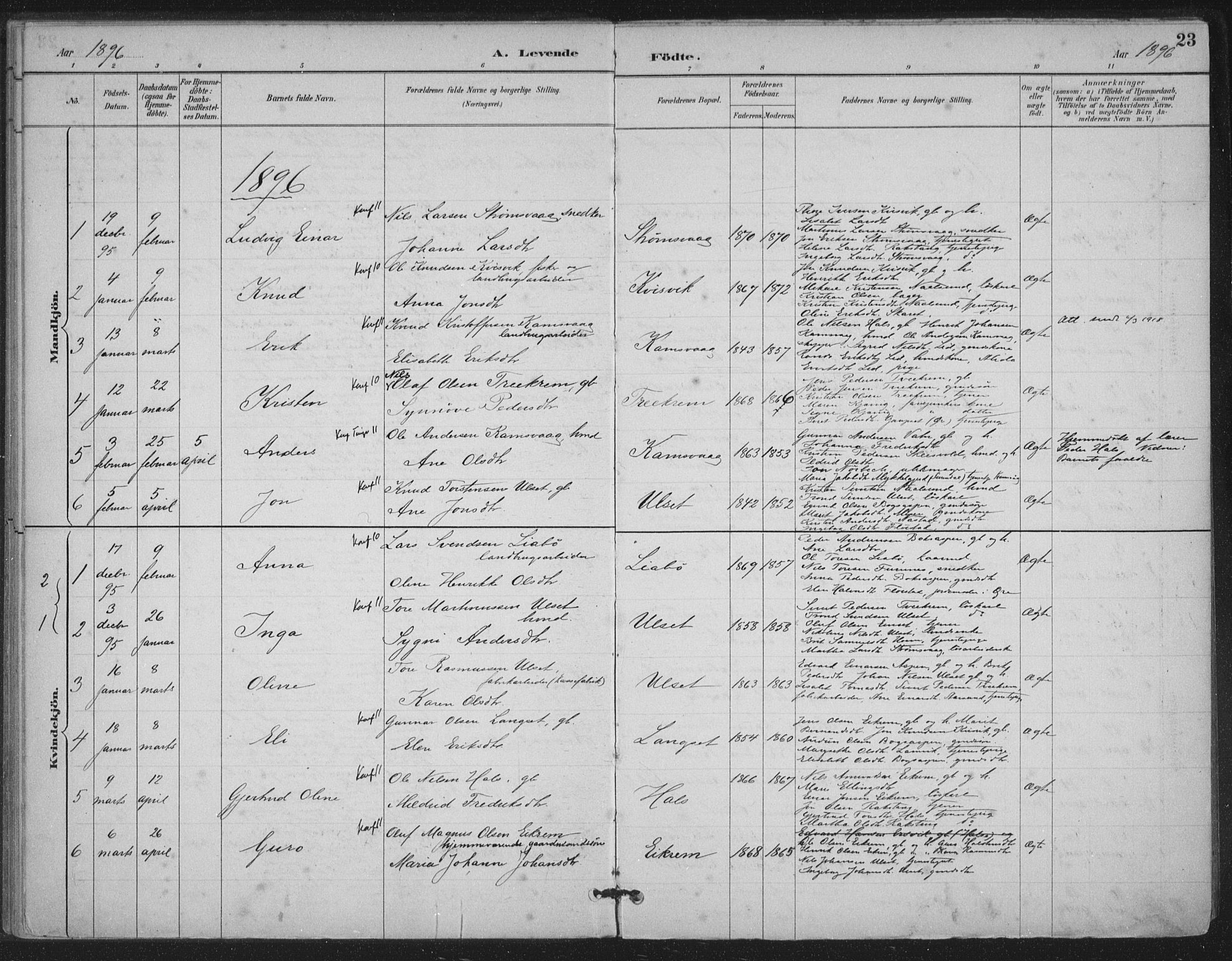 Ministerialprotokoller, klokkerbøker og fødselsregistre - Møre og Romsdal, AV/SAT-A-1454/587/L1000: Parish register (official) no. 587A02, 1887-1910, p. 23