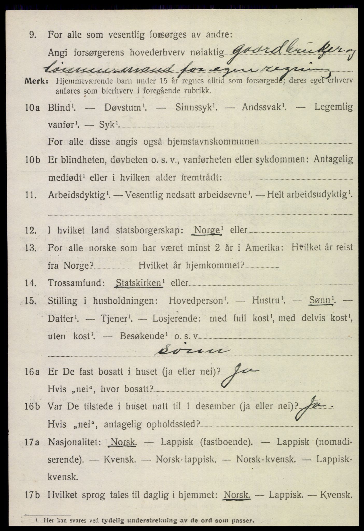 SAT, 1920 census for Snåsa, 1920, p. 2581