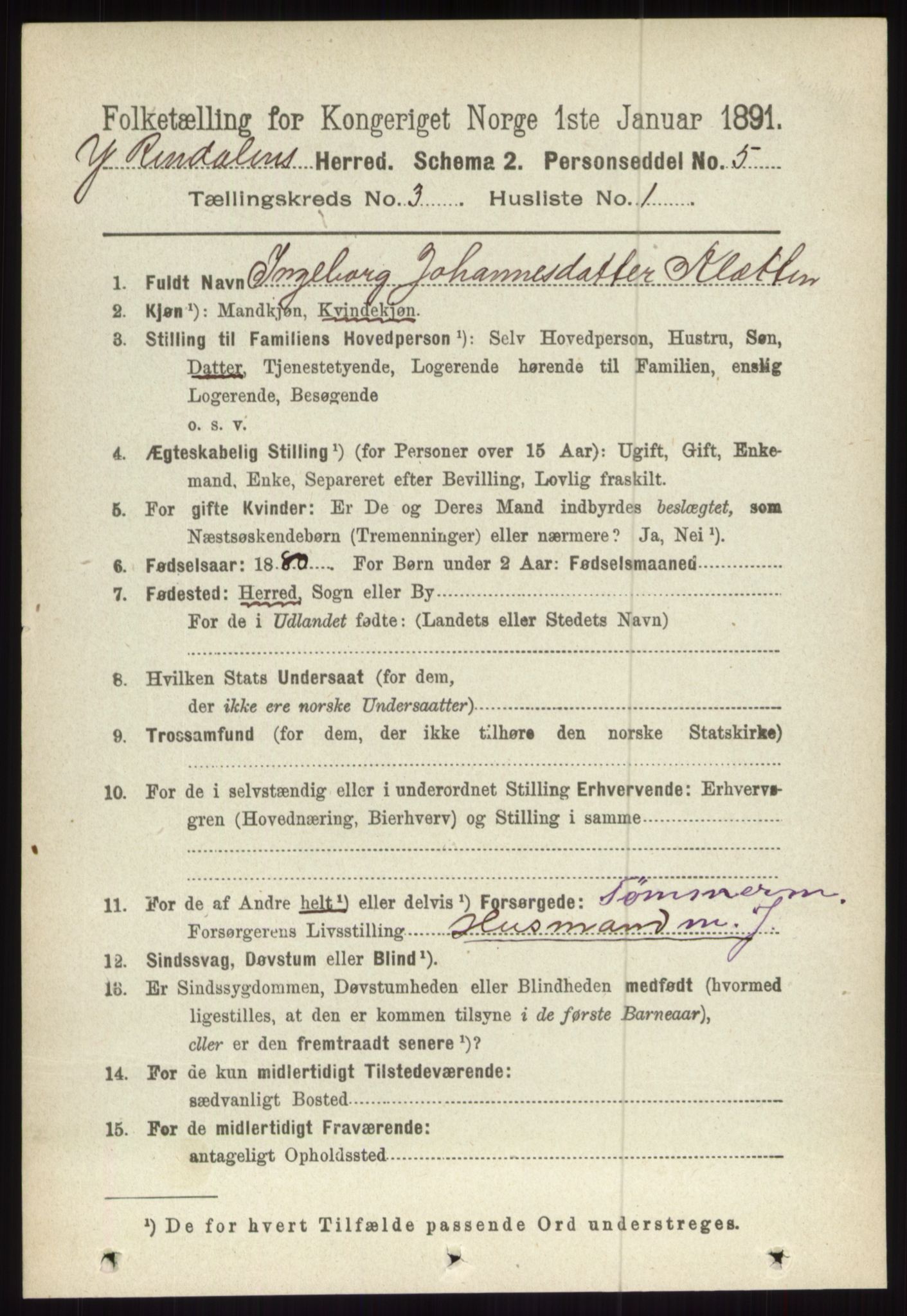 RA, 1891 census for 0432 Ytre Rendal, 1891, p. 450