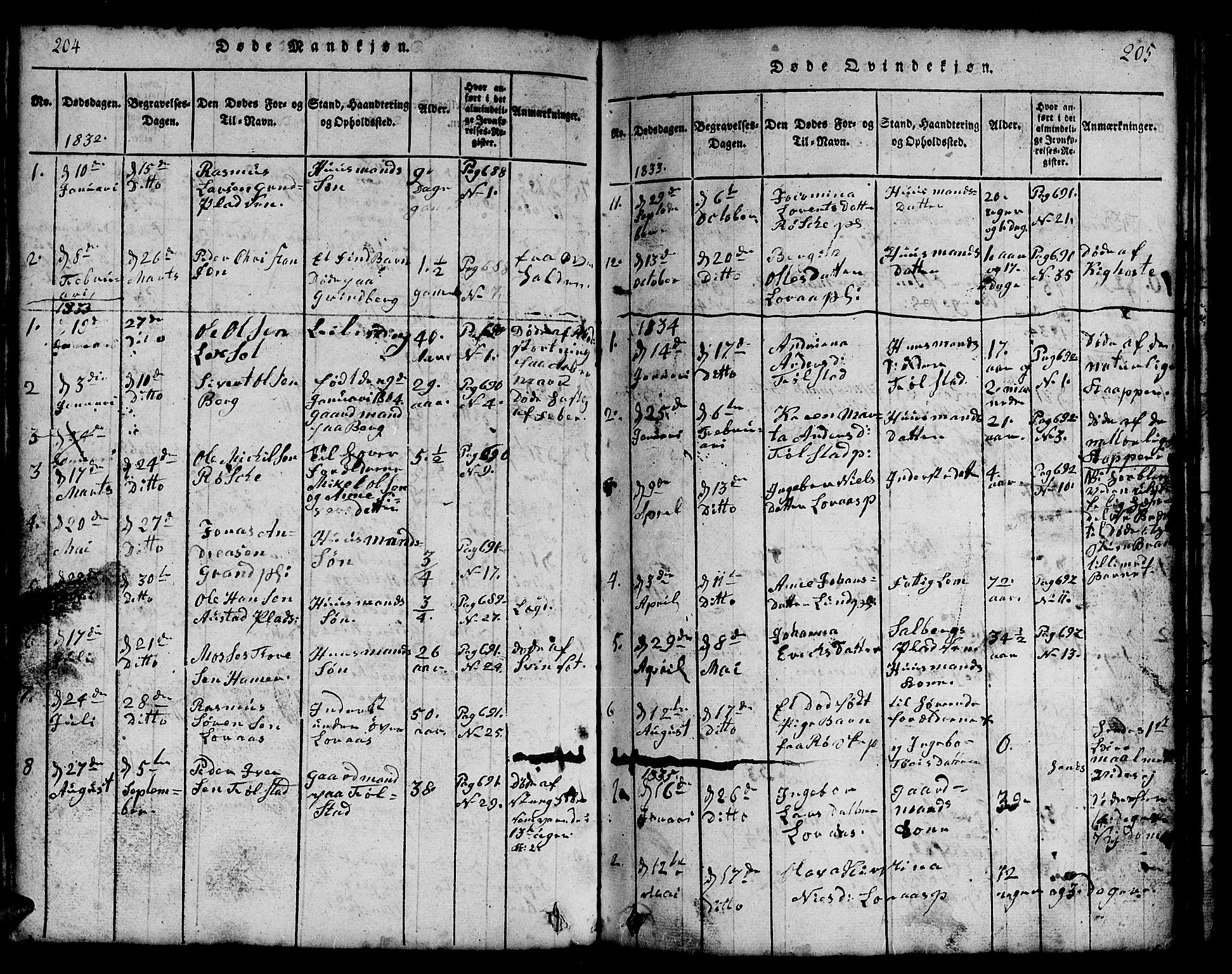 Ministerialprotokoller, klokkerbøker og fødselsregistre - Nord-Trøndelag, SAT/A-1458/731/L0310: Parish register (copy) no. 731C01, 1816-1874, p. 204-205