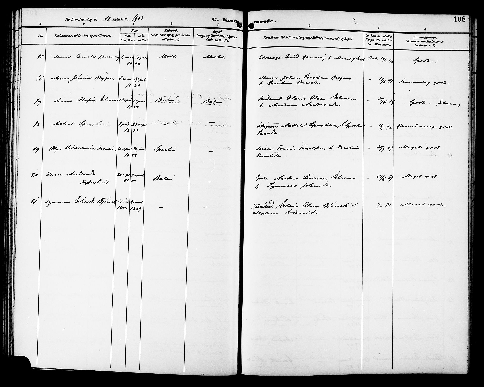 Ministerialprotokoller, klokkerbøker og fødselsregistre - Møre og Romsdal, SAT/A-1454/558/L0702: Parish register (copy) no. 558C03, 1894-1915, p. 108