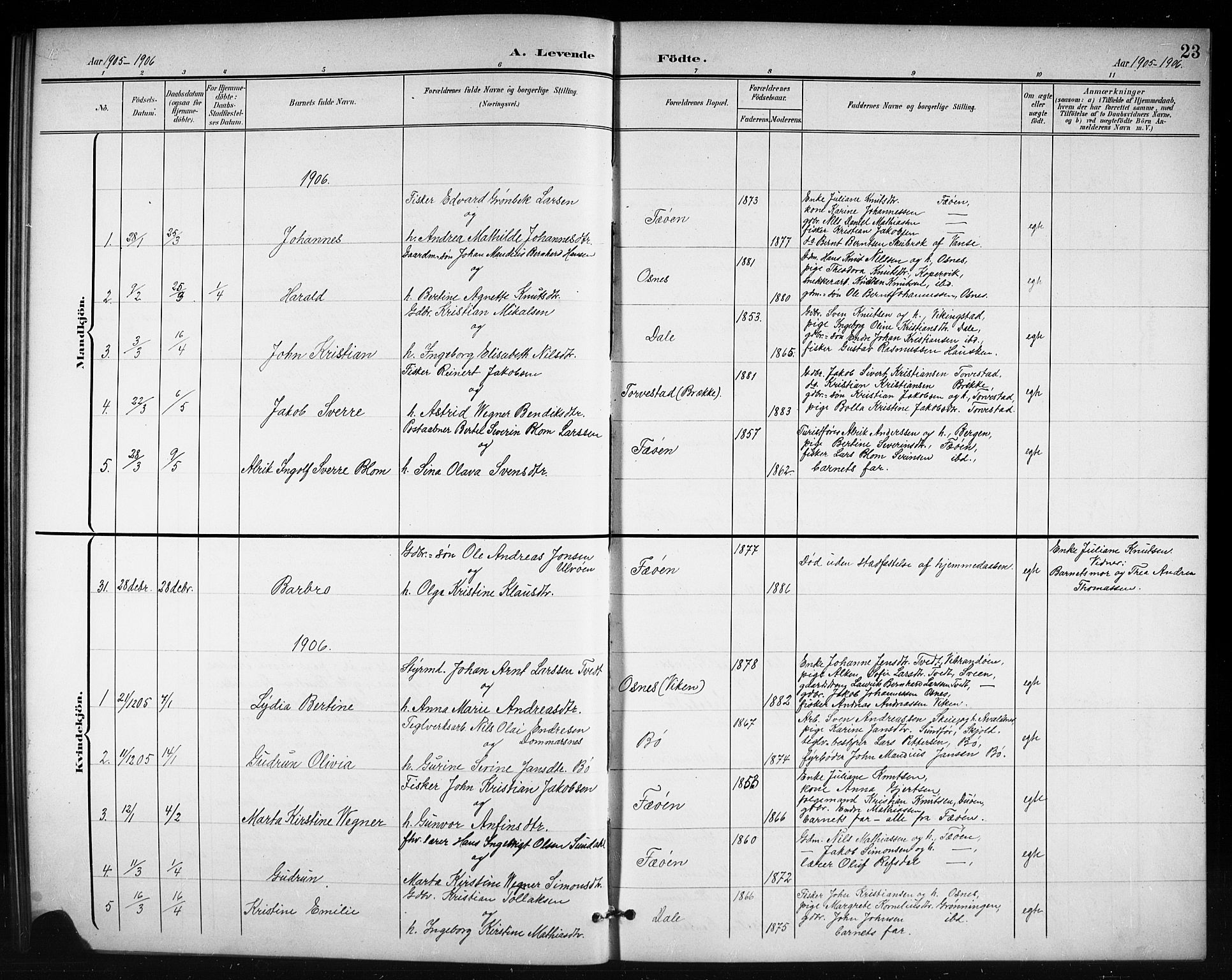 Torvastad sokneprestkontor, SAST/A -101857/H/Ha/Hab/L0008: Parish register (copy) no. B 8, 1901-1924, p. 23