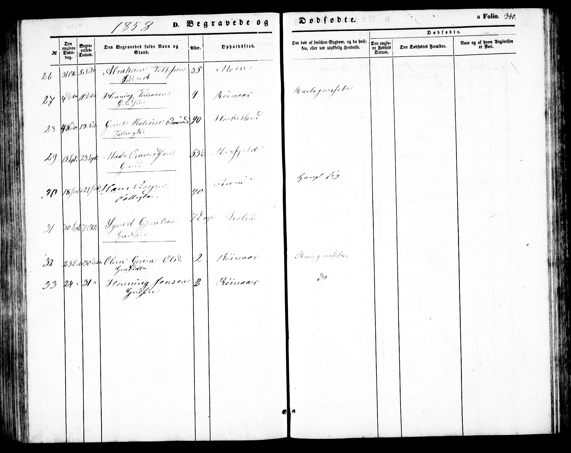 Birkenes sokneprestkontor, AV/SAK-1111-0004/F/Fb/L0002: Parish register (copy) no. B 2, 1849-1876, p. 340