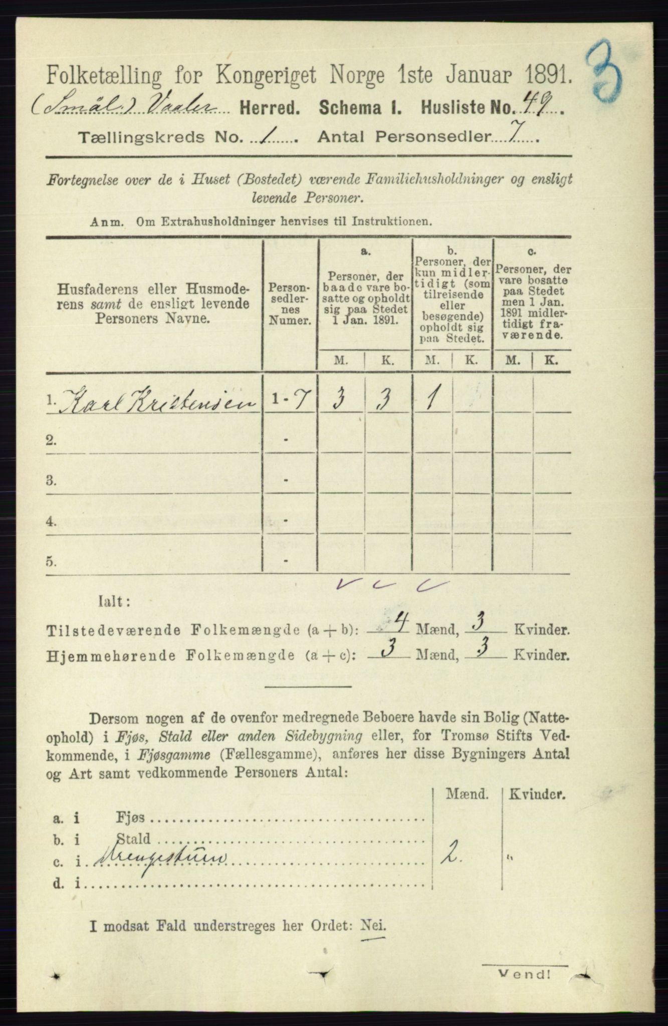 RA, 1891 census for 0137 Våler, 1891, p. 70