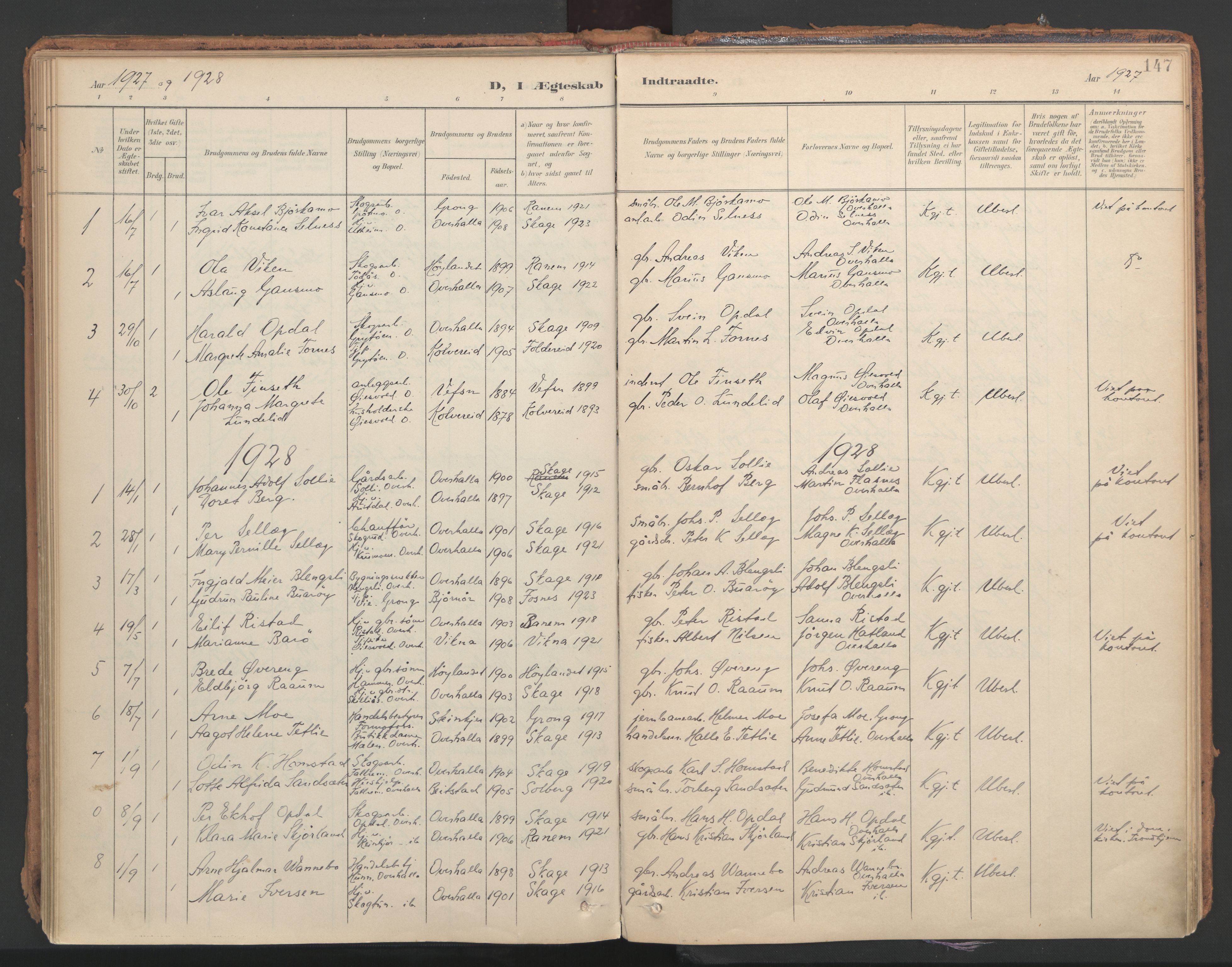 Ministerialprotokoller, klokkerbøker og fødselsregistre - Nord-Trøndelag, SAT/A-1458/766/L0564: Parish register (official) no. 767A02, 1900-1932, p. 147