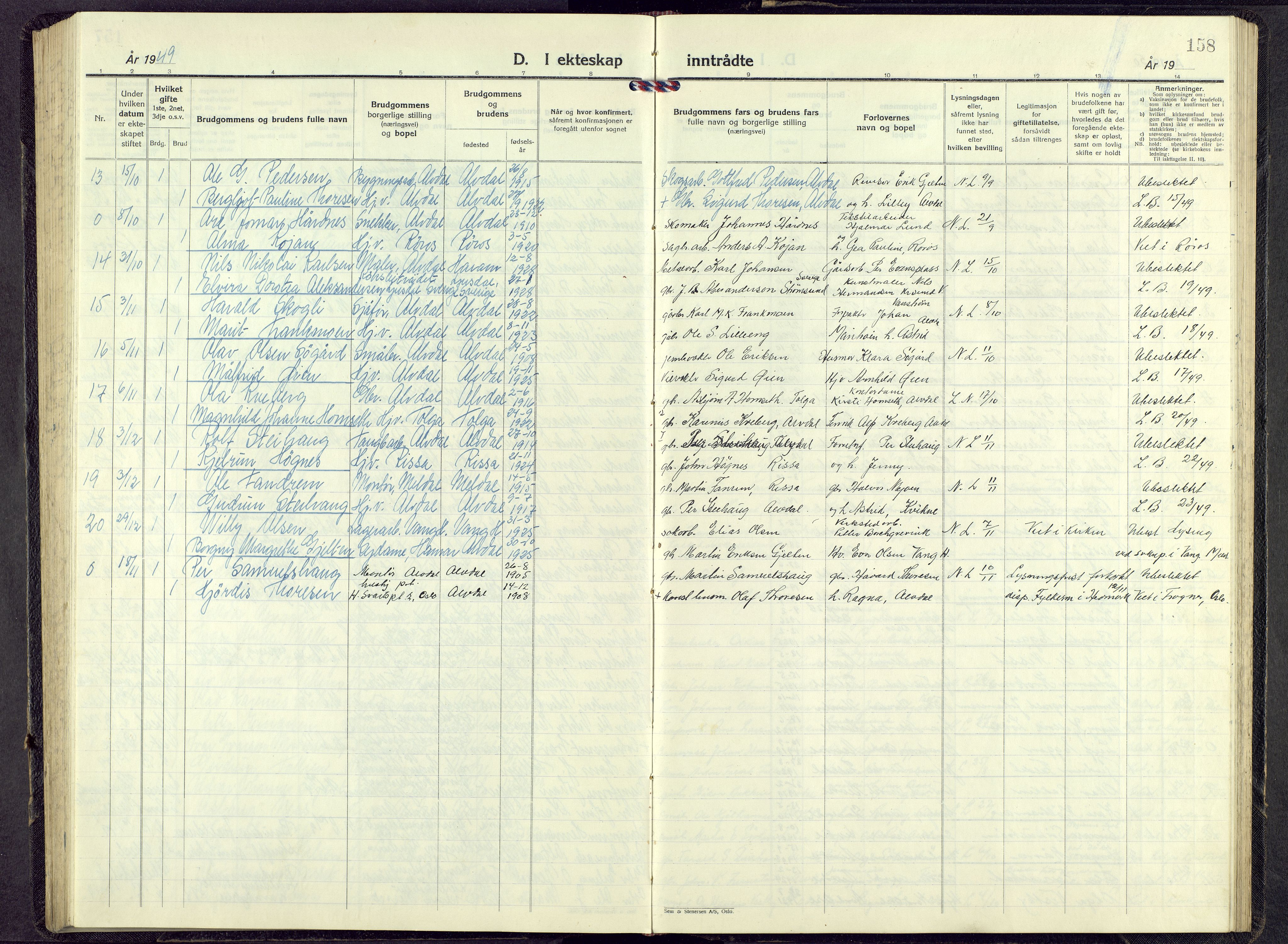Alvdal prestekontor, AV/SAH-PREST-060/H/Ha/Hab/L0009: Parish register (copy) no. 9, 1946-1965, p. 157b-158a
