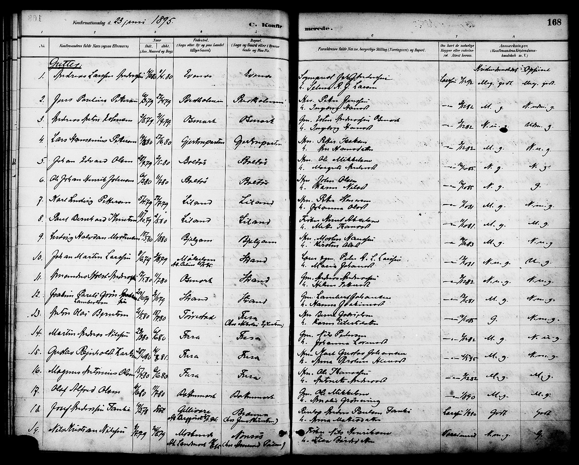Ministerialprotokoller, klokkerbøker og fødselsregistre - Nordland, SAT/A-1459/863/L0898: Parish register (official) no. 863A10, 1886-1897, p. 168