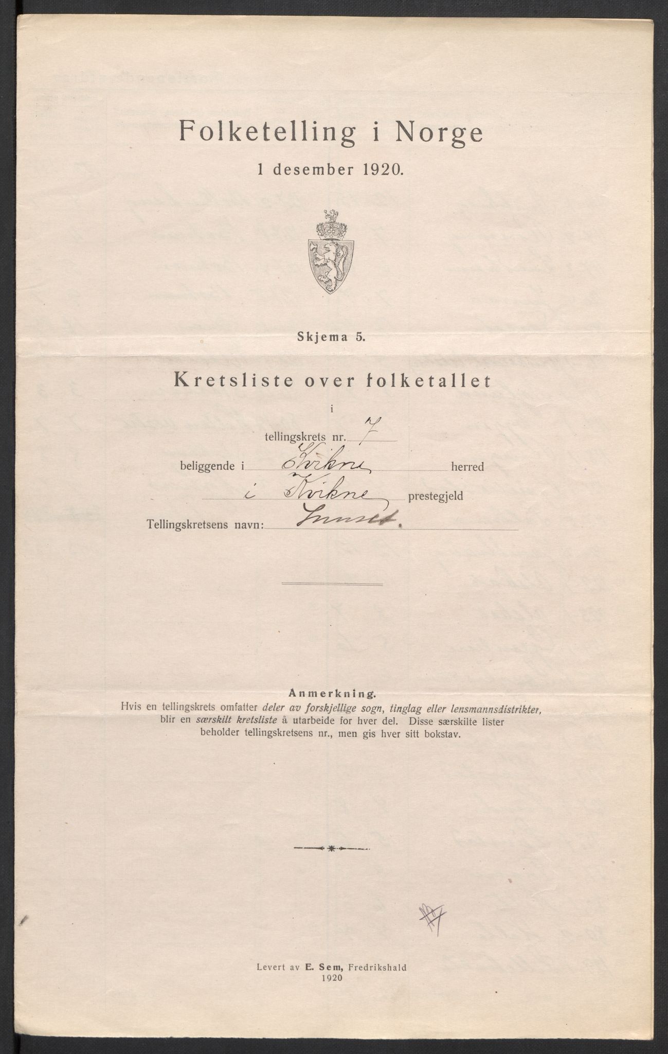 SAH, 1920 census for Kvikne, 1920, p. 24