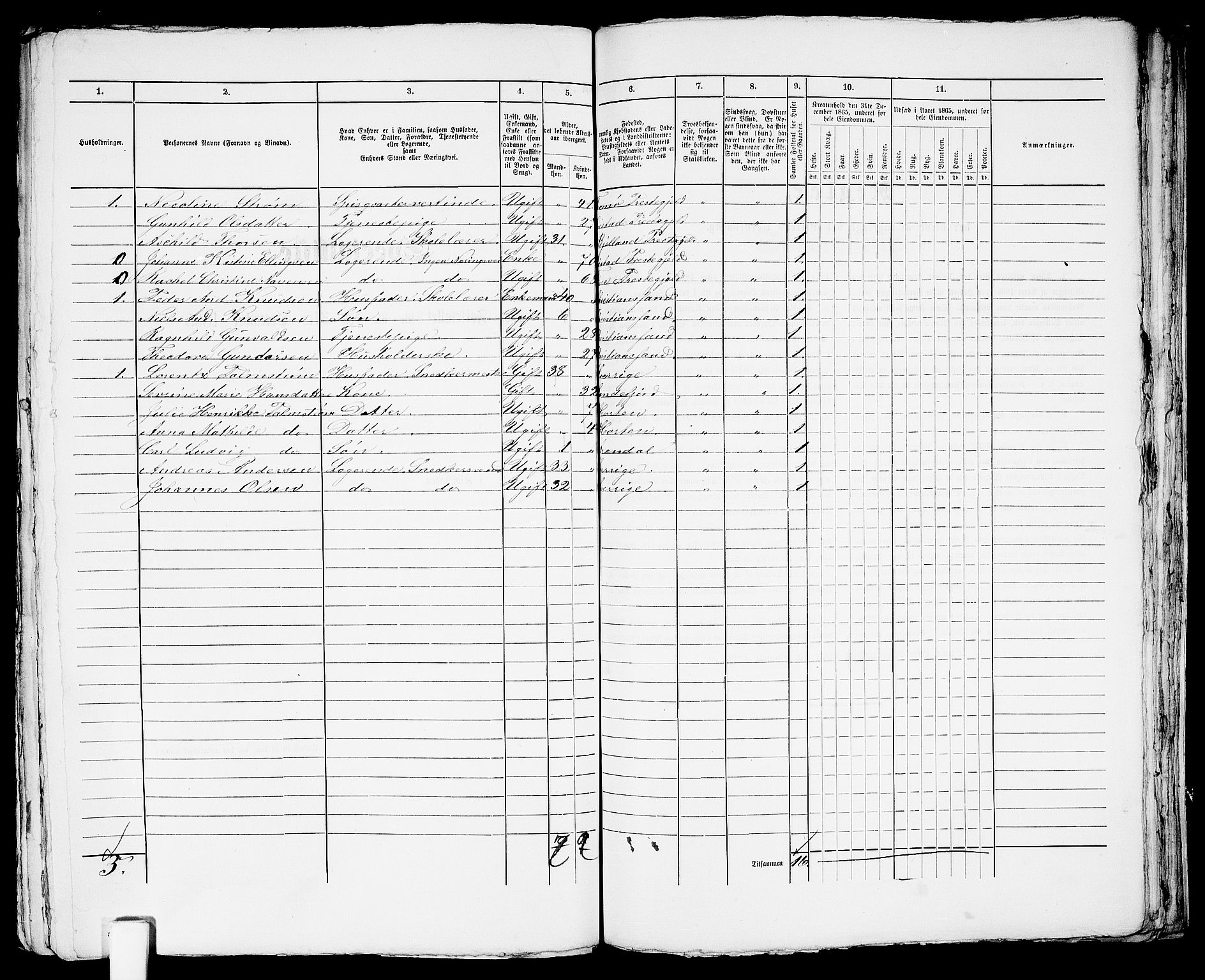 RA, 1865 census for Arendal, 1865, p. 615