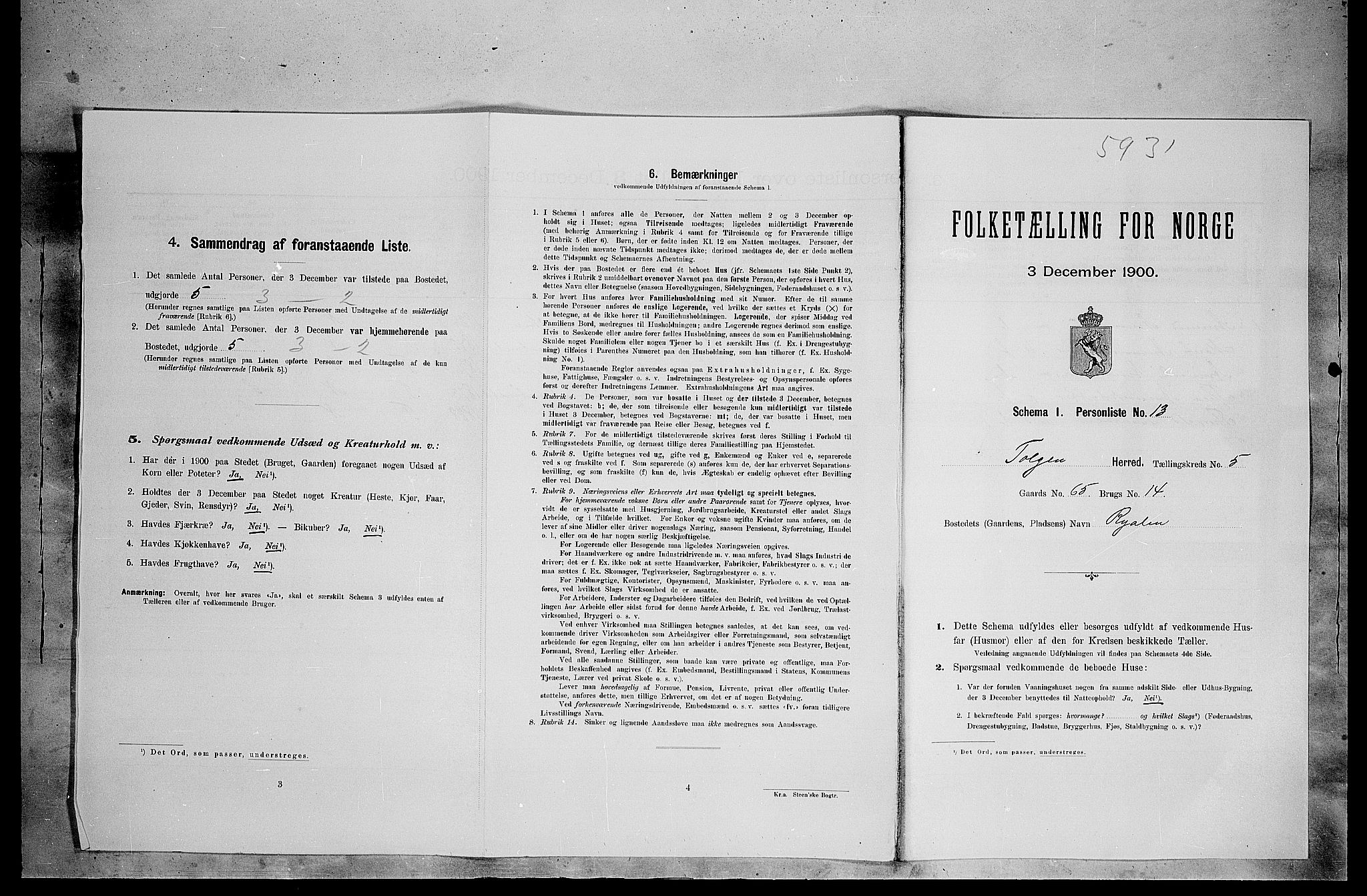 SAH, 1900 census for Tolga, 1900, p. 550