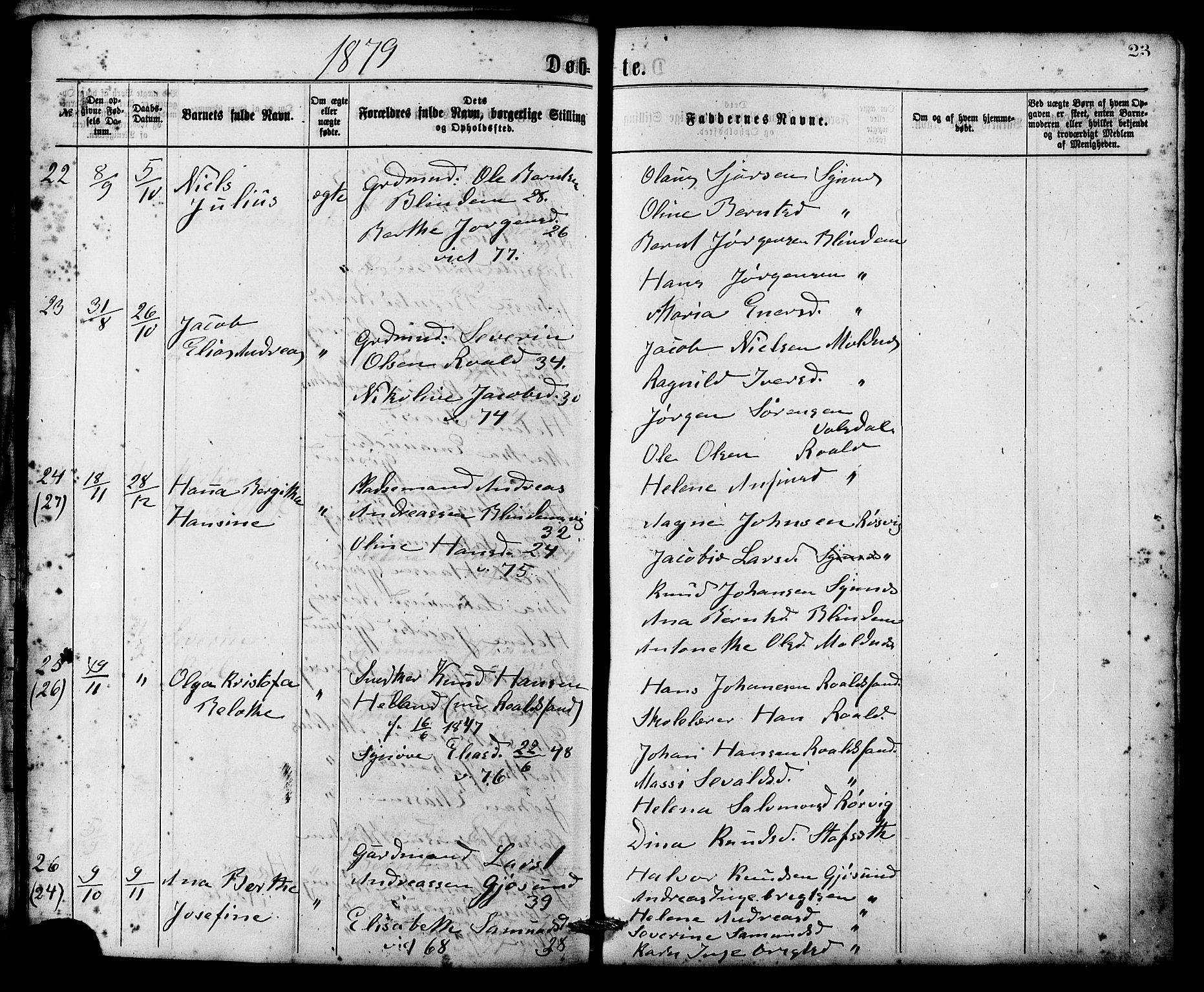 Ministerialprotokoller, klokkerbøker og fødselsregistre - Møre og Romsdal, AV/SAT-A-1454/537/L0519: Parish register (official) no. 537A03, 1876-1889, p. 23