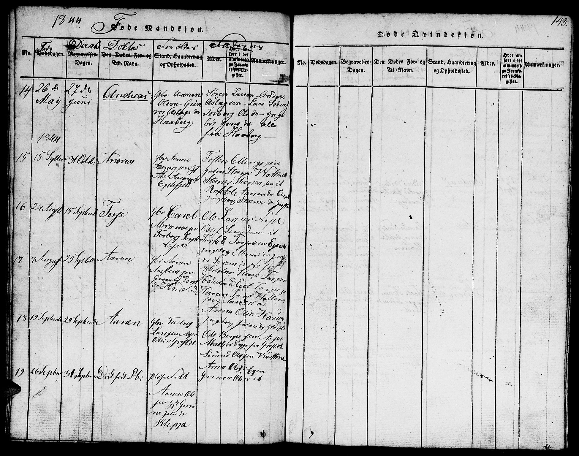 Hægebostad sokneprestkontor, SAK/1111-0024/F/Fb/Fbb/L0001: Parish register (copy) no. B 1, 1816-1850, p. 143