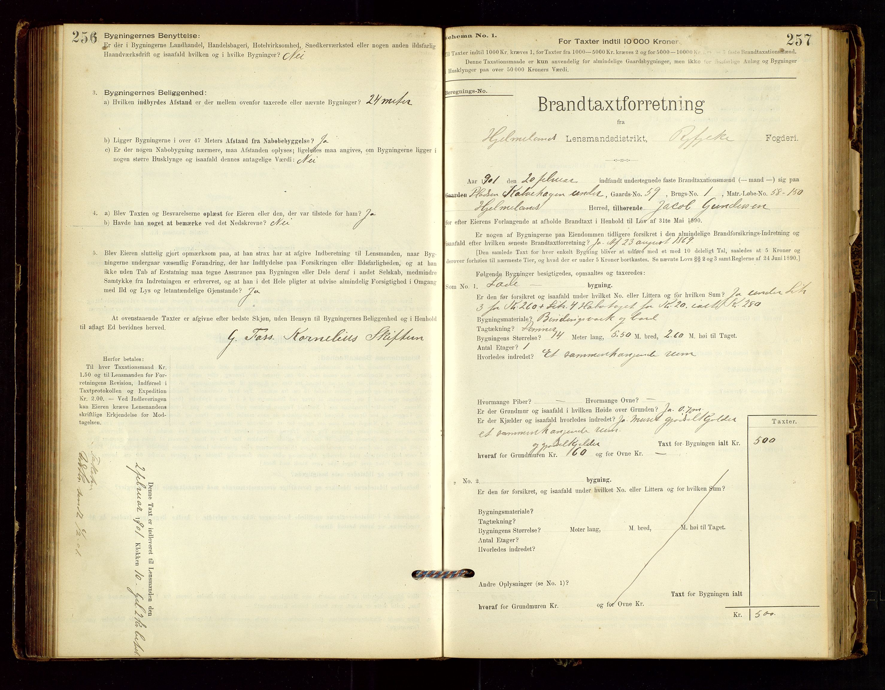 Hjelmeland lensmannskontor, AV/SAST-A-100439/Gob/L0001: "Brandtaxationsprotokol", 1895-1932, p. 256-257