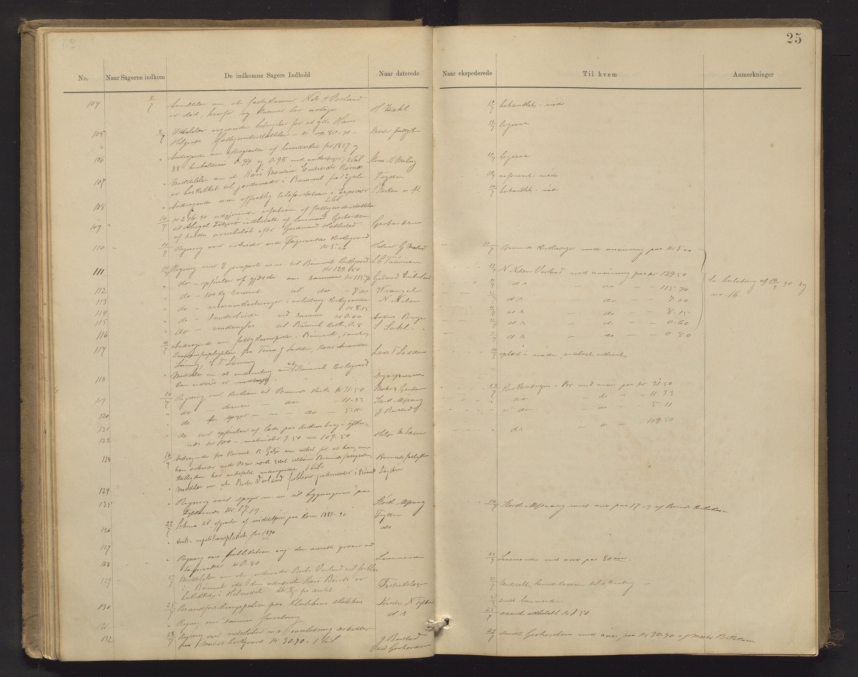 Finnaas kommune. Formannskapet, IKAH/1218a-021/C/Ca/L0002: Postjournal for formannskapet, 1888-1901, p. 25