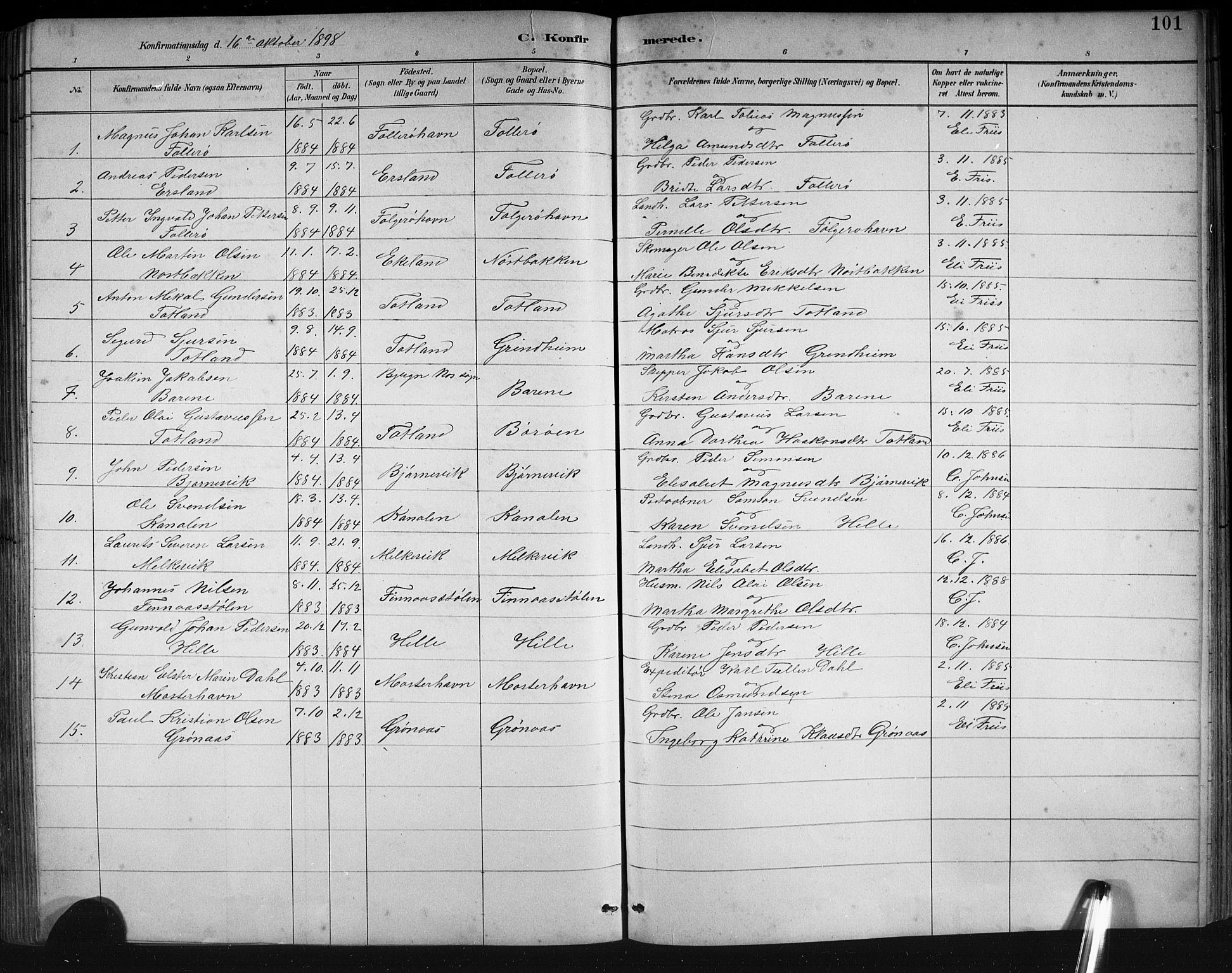 Finnås sokneprestembete, SAB/A-99925/H/Ha/Hab/Haba/L0003: Parish register (copy) no. A 3, 1883-1900, p. 101