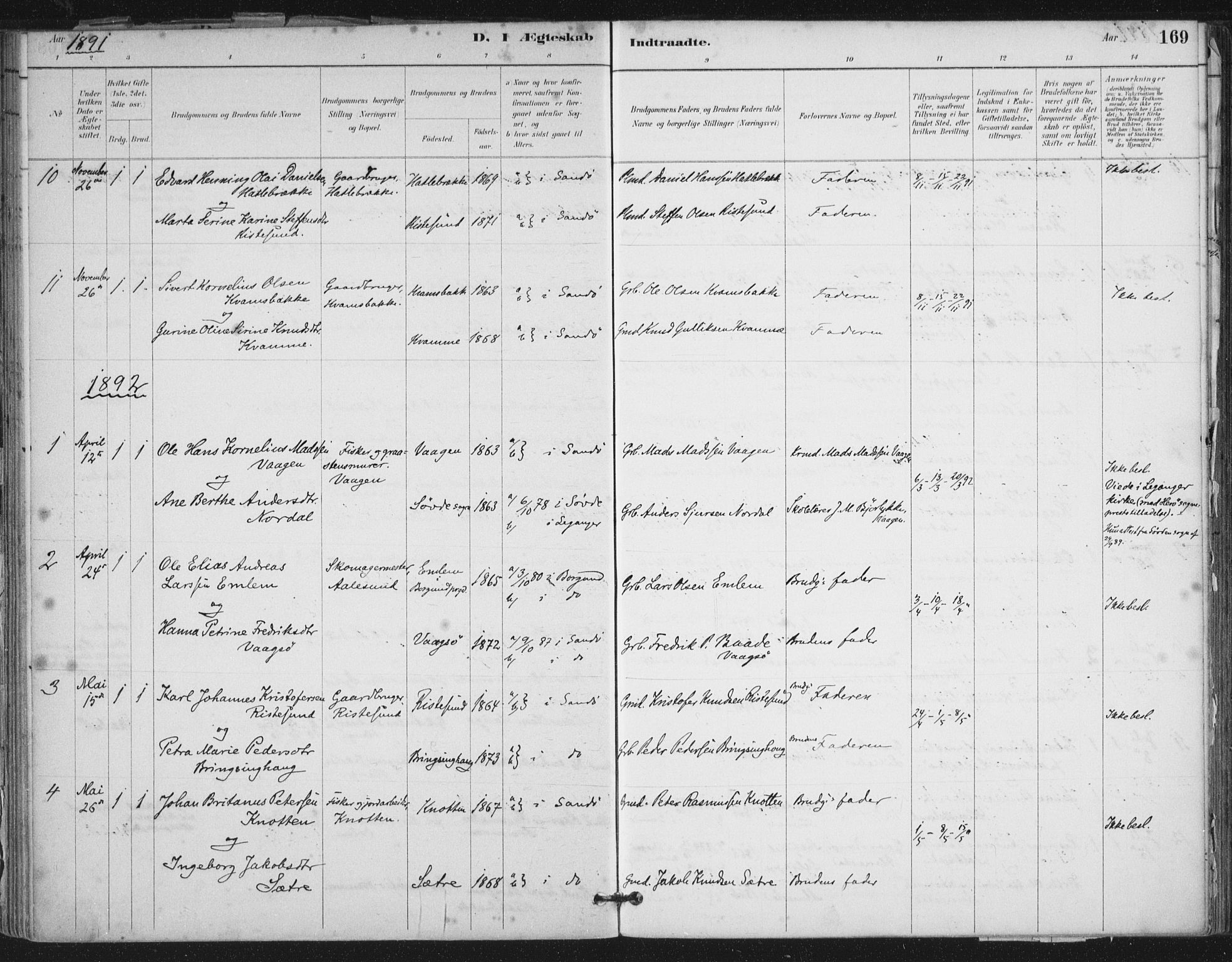 Ministerialprotokoller, klokkerbøker og fødselsregistre - Møre og Romsdal, AV/SAT-A-1454/503/L0037: Parish register (official) no. 503A05, 1884-1900, p. 169