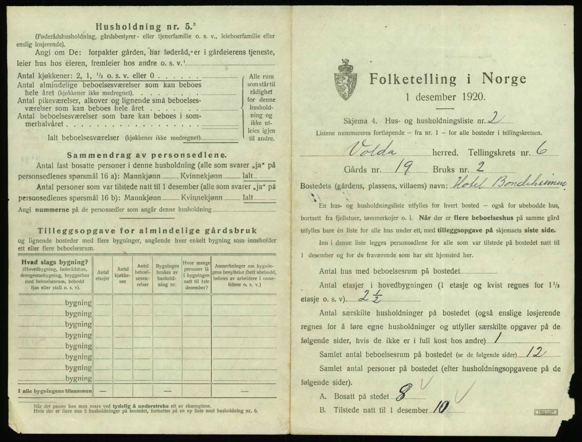 SAT, 1920 census for Volda, 1920, p. 524