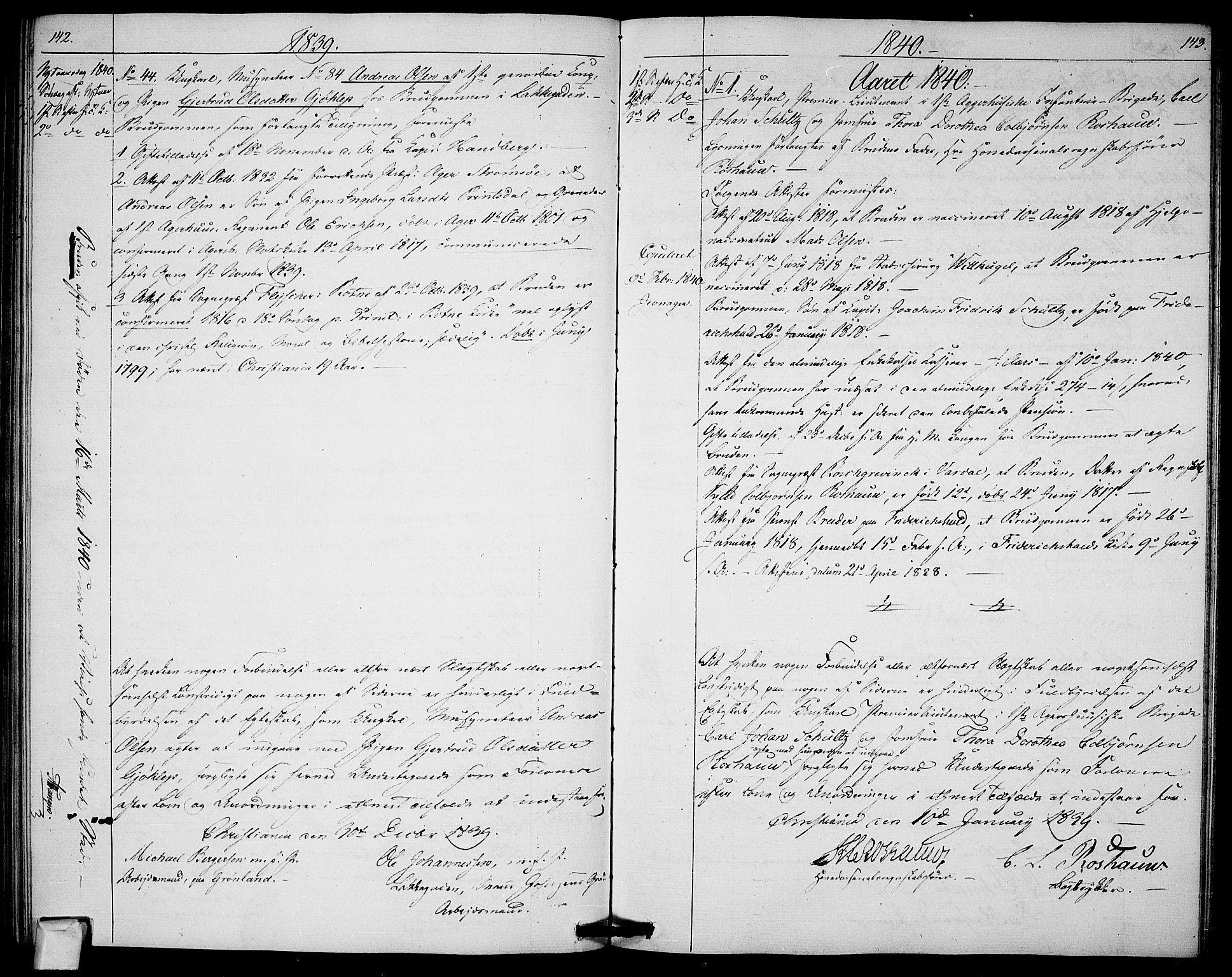 Garnisonsmenigheten Kirkebøker, SAO/A-10846/H/Ha/L0003: Banns register no. I 3, 1835-1840, p. 142-143