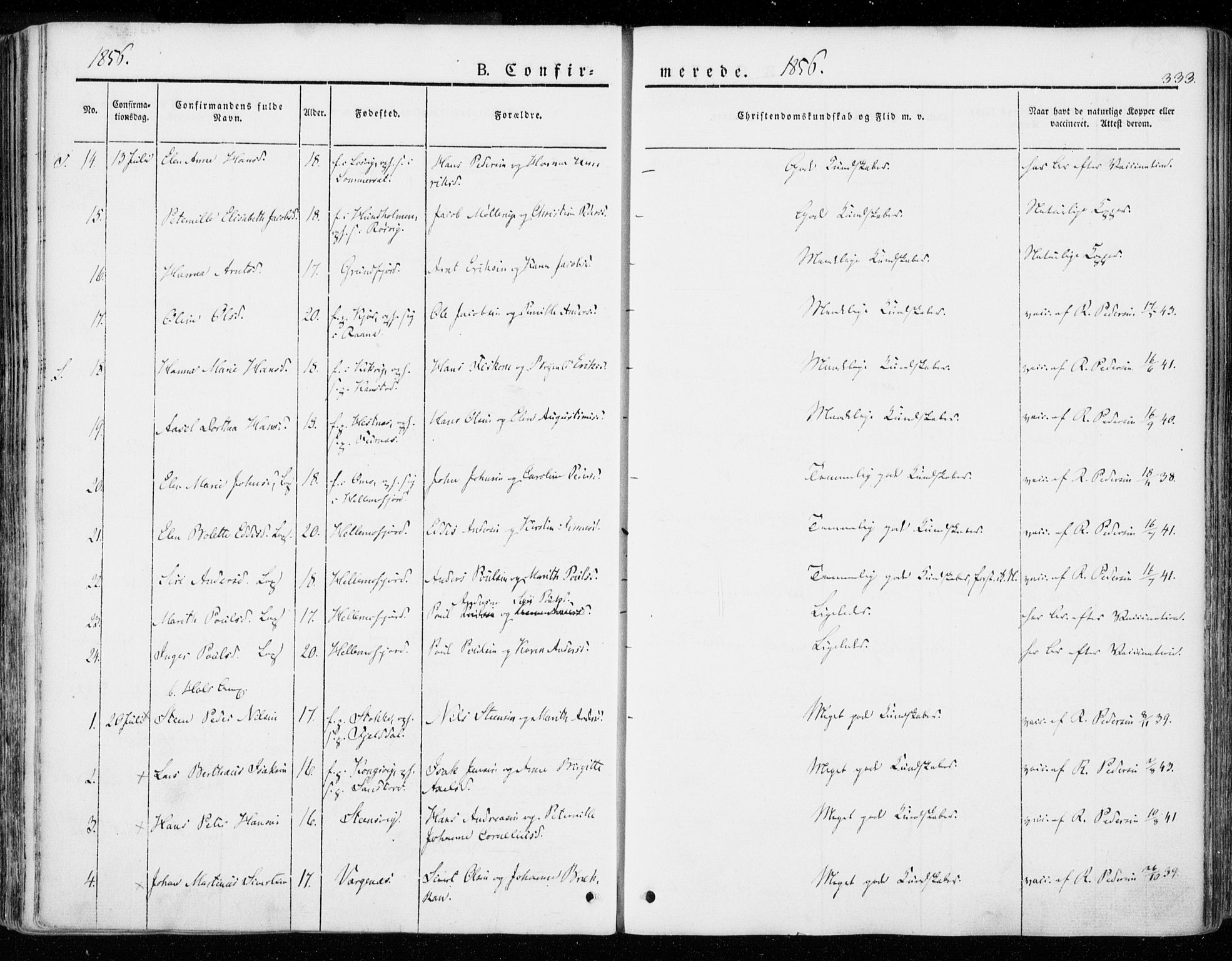 Ministerialprotokoller, klokkerbøker og fødselsregistre - Nordland, AV/SAT-A-1459/872/L1033: Parish register (official) no. 872A08, 1840-1863, p. 333