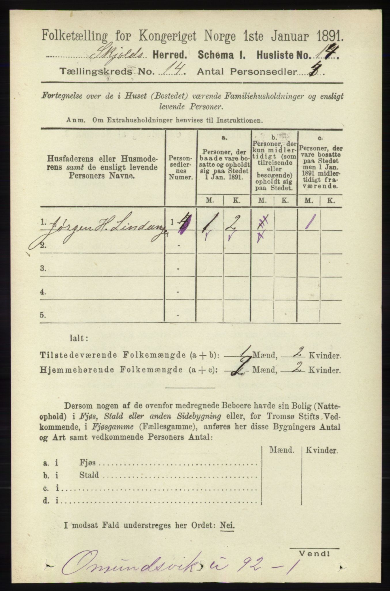 RA, 1891 census for 1154 Skjold, 1891, p. 2542