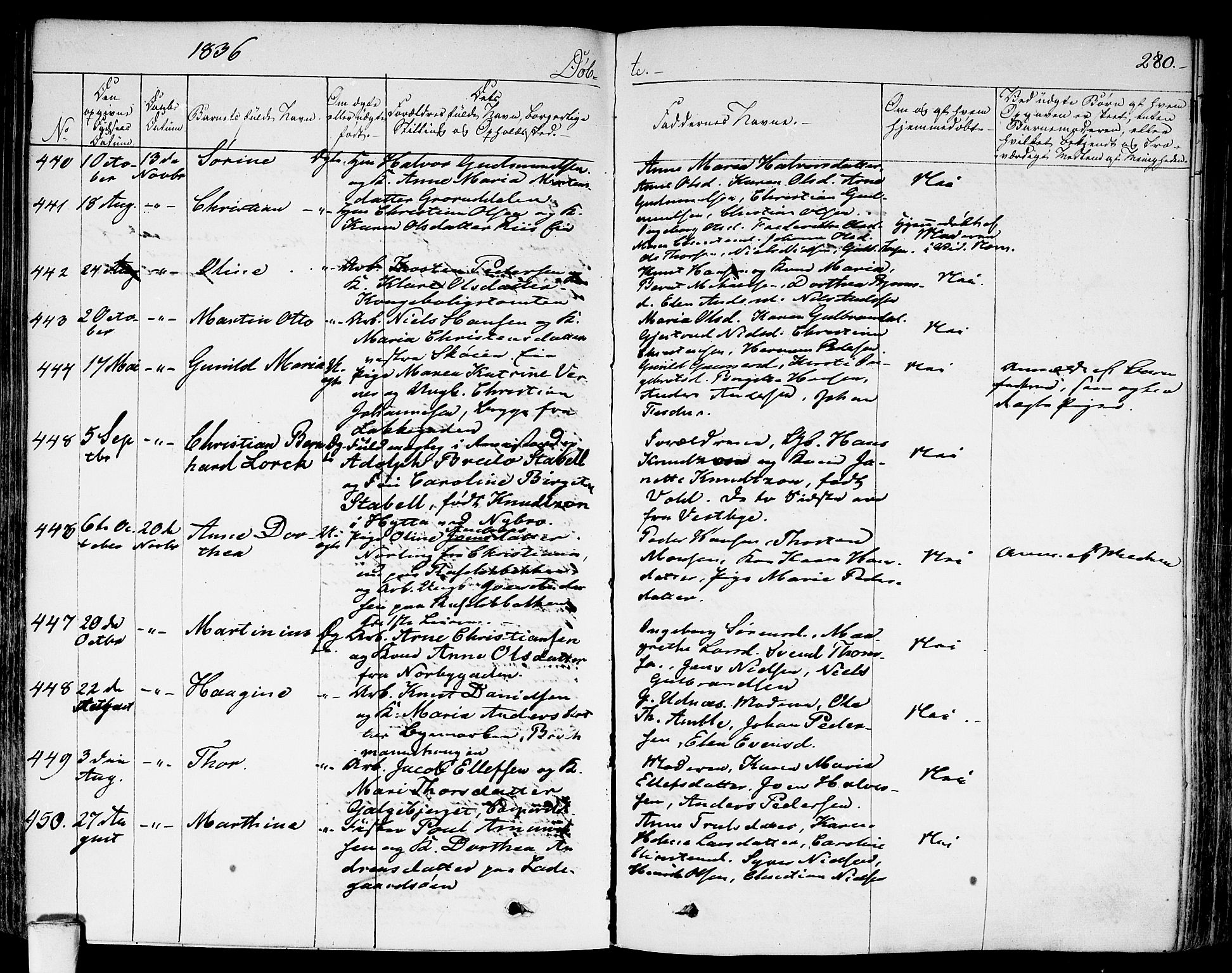 Aker prestekontor kirkebøker, SAO/A-10861/F/L0013: Parish register (official) no. 13, 1828-1837, p. 280
