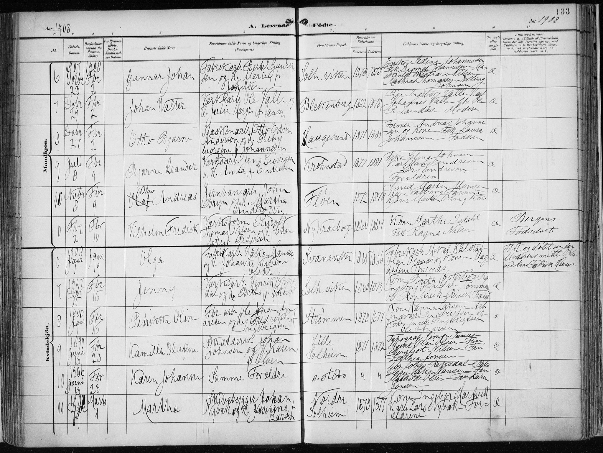 Årstad Sokneprestembete, AV/SAB-A-79301/H/Haa/L0002: Parish register (official) no. A 2, 1899-1914, p. 133