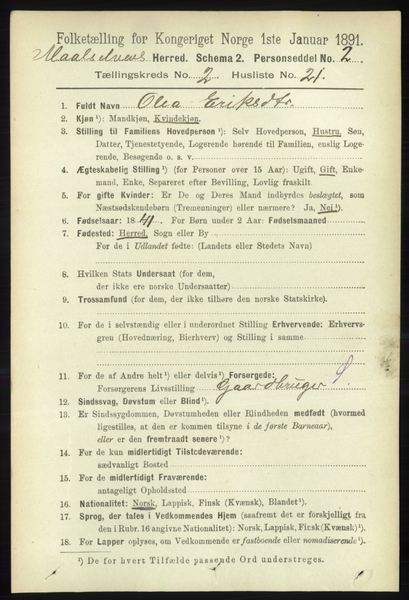 RA, 1891 census for 1924 Målselv, 1891, p. 415