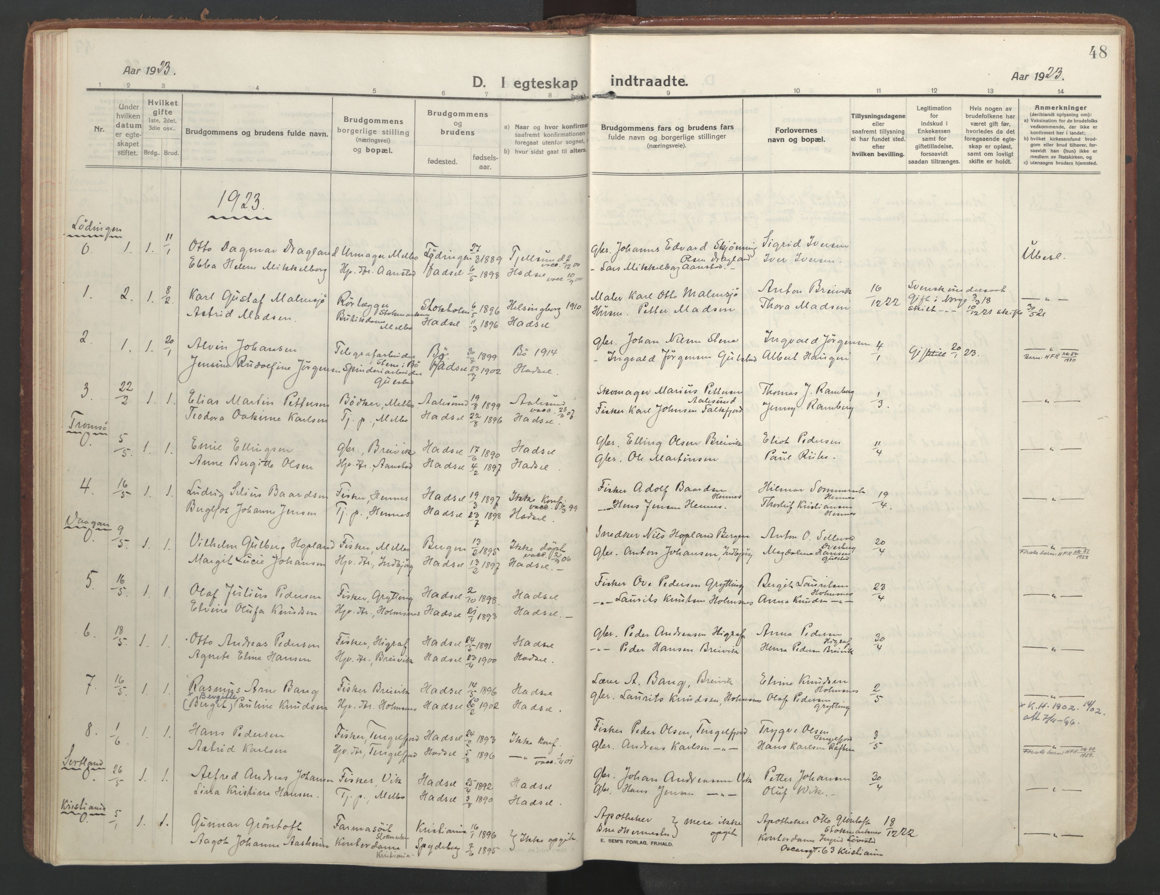 Ministerialprotokoller, klokkerbøker og fødselsregistre - Nordland, AV/SAT-A-1459/888/L1251: Parish register (official) no. 888A17, 1913-1925, p. 48