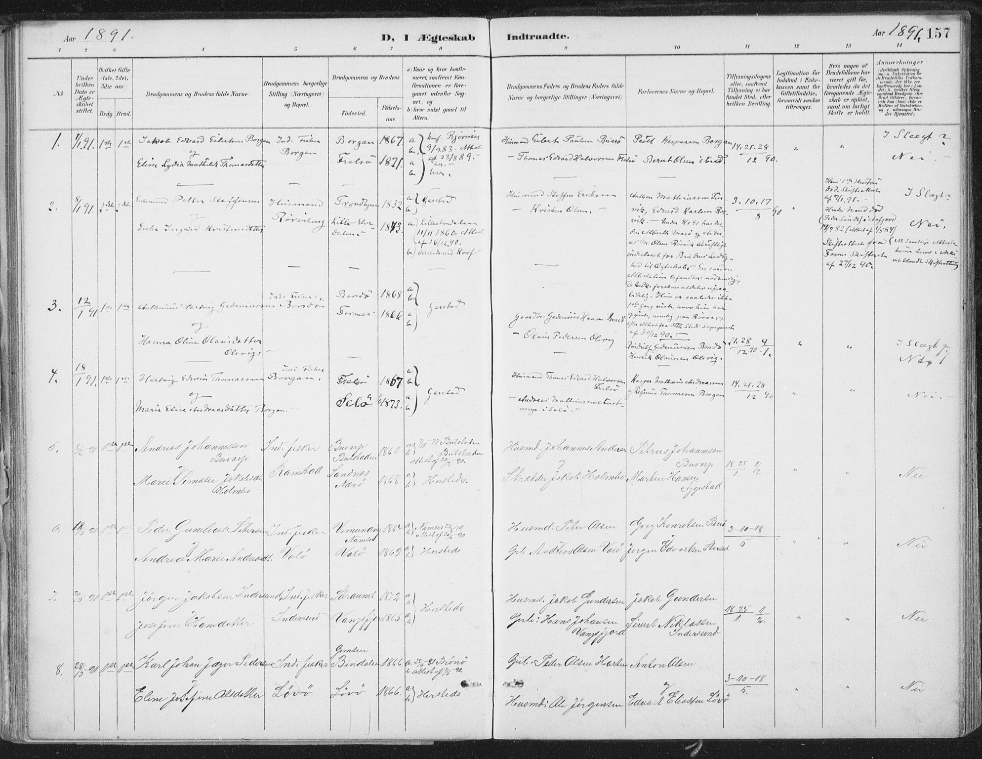 Ministerialprotokoller, klokkerbøker og fødselsregistre - Nord-Trøndelag, SAT/A-1458/786/L0687: Parish register (official) no. 786A03, 1888-1898, p. 157