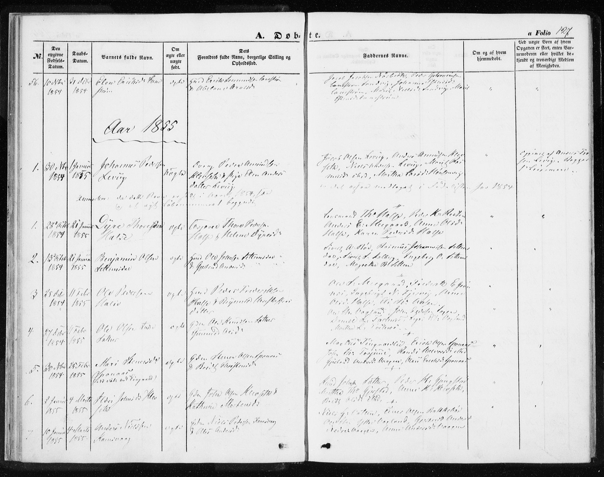Ministerialprotokoller, klokkerbøker og fødselsregistre - Møre og Romsdal, SAT/A-1454/576/L0883: Parish register (official) no. 576A01, 1849-1865, p. 127
