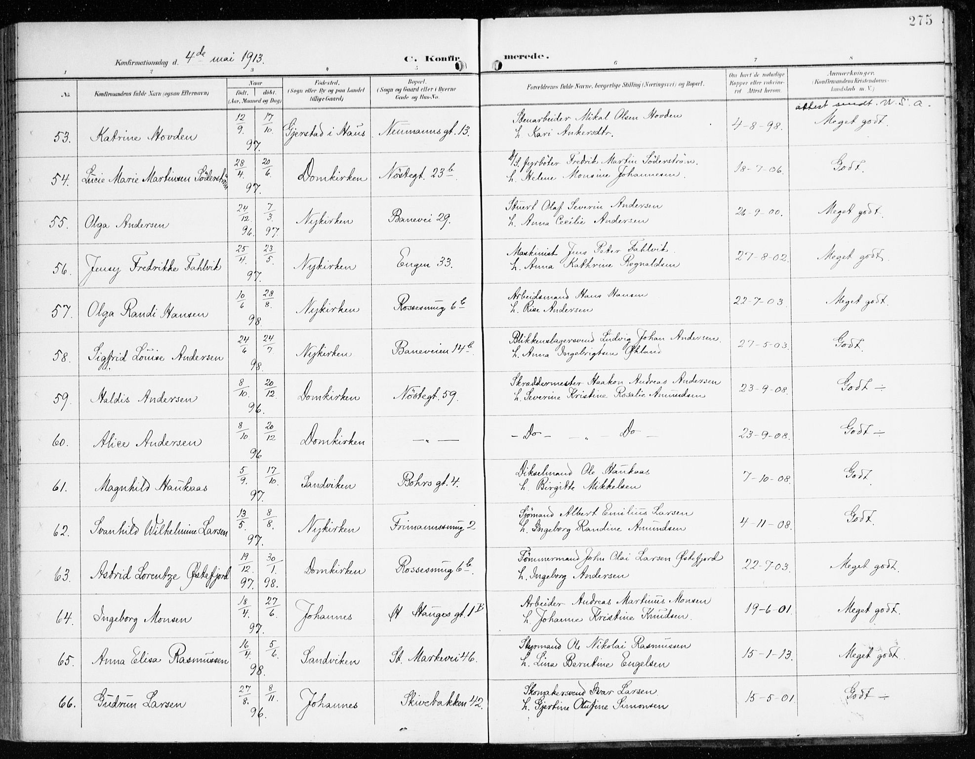 Domkirken sokneprestembete, SAB/A-74801/H/Haa/L0031: Parish register (official) no. C 6, 1898-1915, p. 275